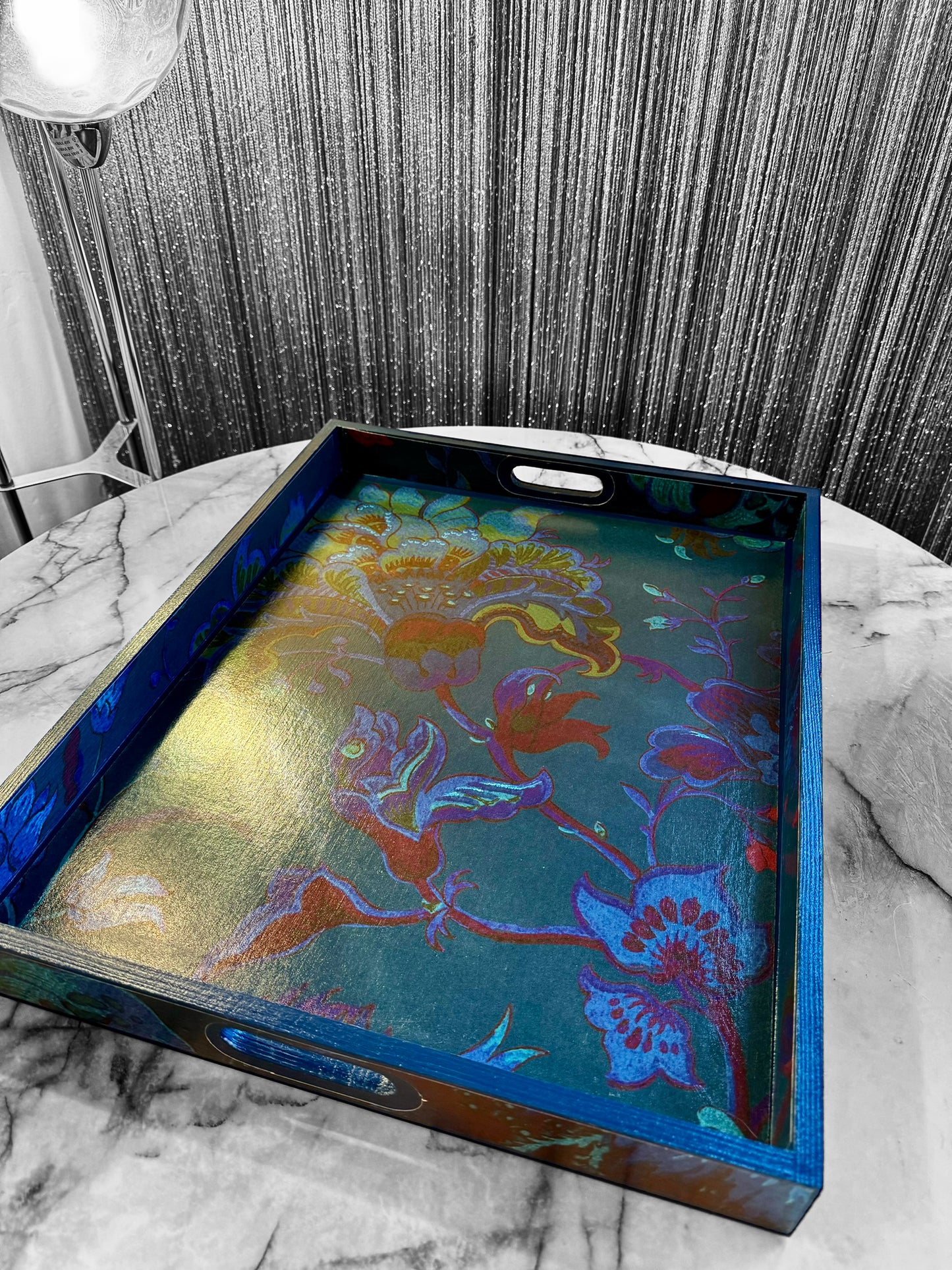 Dover - Ottoman tray available in 4 x sizes - decoupage in Majorelle by House of Hackney in petrol colourway