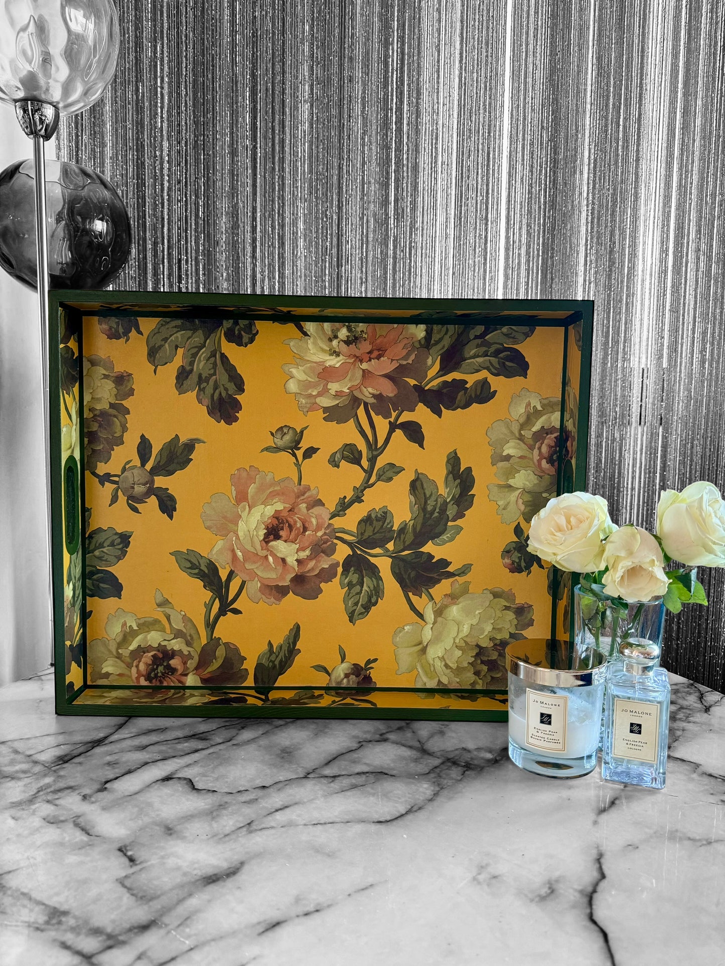 Notting Hill - Ottoman tray available in 4 x sizes - Decoupage in Peonded by House of Hackney in ochre colourway