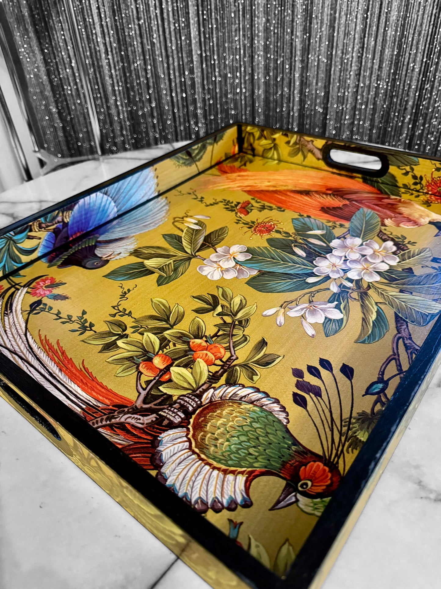 Greenwich - Ottoman tray available in 4 x sizes - Decoupage in Songbird oriental paper in gold colourway
