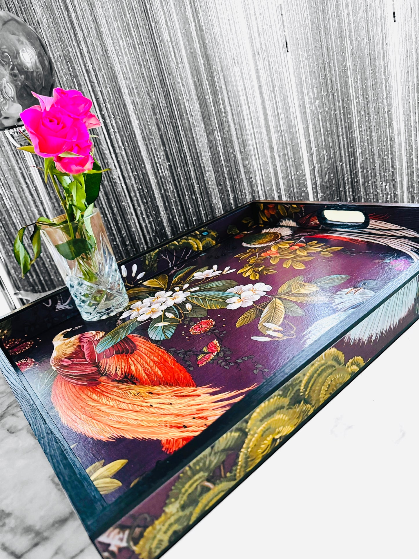 Dulwich - Ottoman tray in 4 x sizes - Decoupage in Songbird oriental in purple colourway