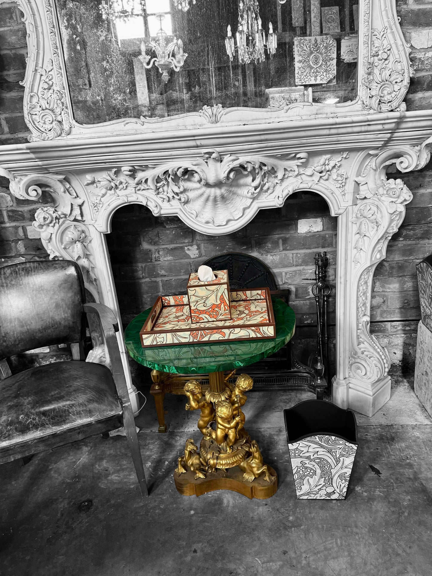 Clerkenwell - Ottoman tray available in 4 x sizes - Decoupage in William Morris Batchelor's Button by Morris & Co in Orange/Sky colourway