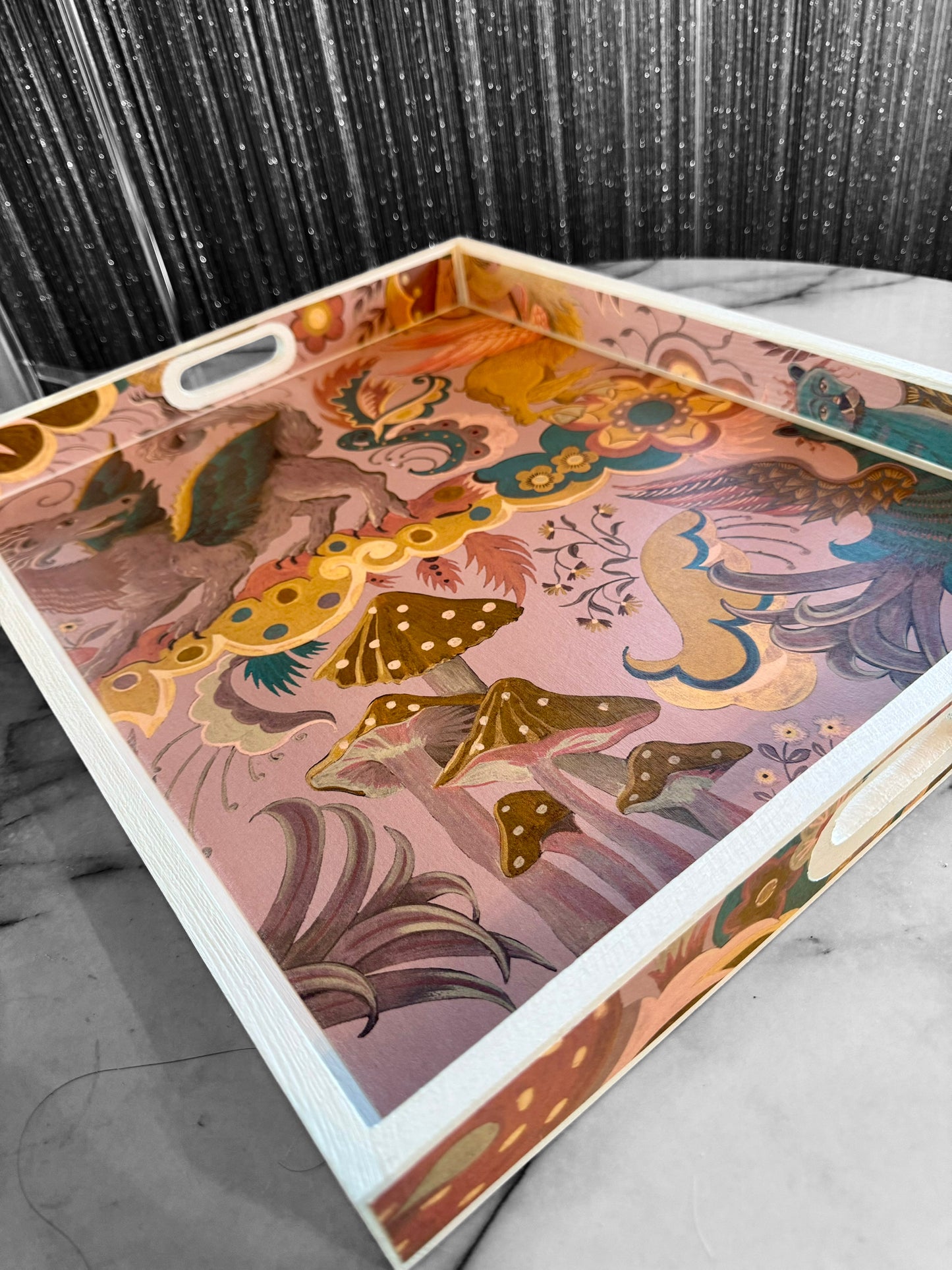 Stoke Newington - Ottoman tray in 4 x sizes - Decoupage in Phantasia by House of Hackney in Tourmaline colourway