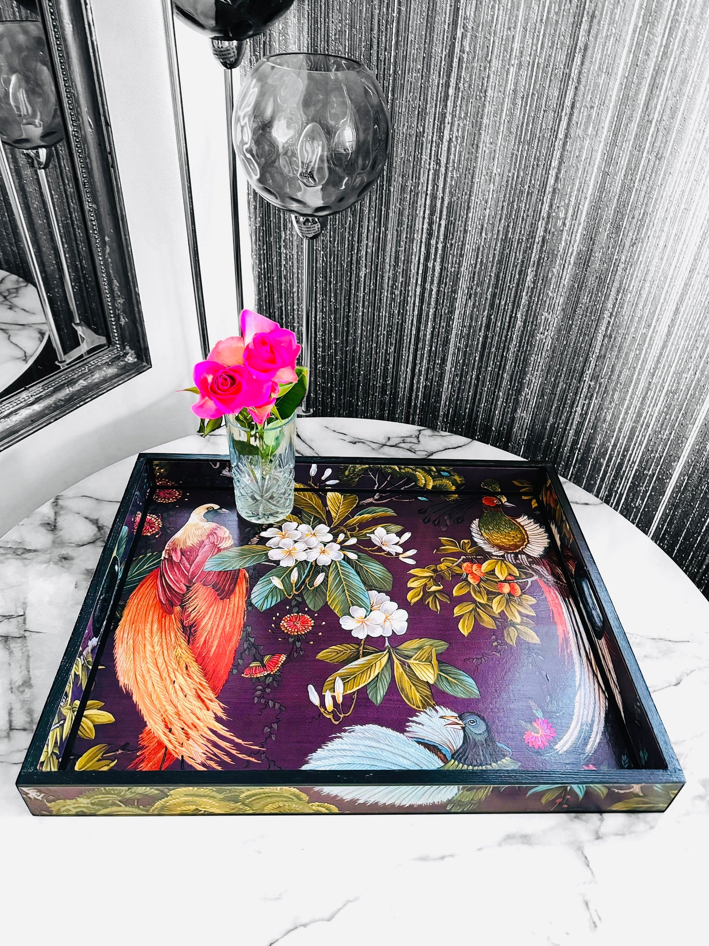 Dulwich - Ottoman tray in 4 x sizes - Decoupage in Songbird oriental in purple colourway