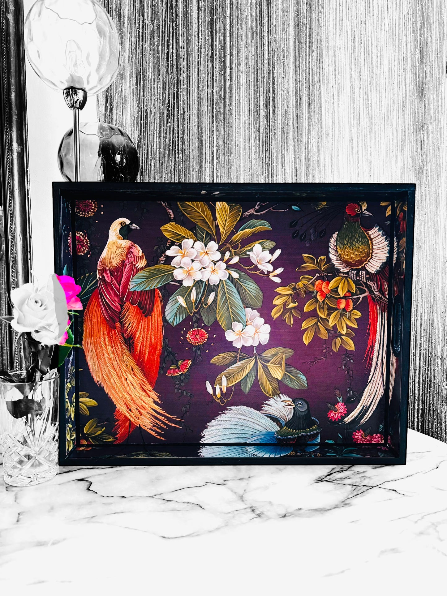 Dulwich - Ottoman tray in 4 x sizes - Decoupage in Songbird oriental in purple colourway