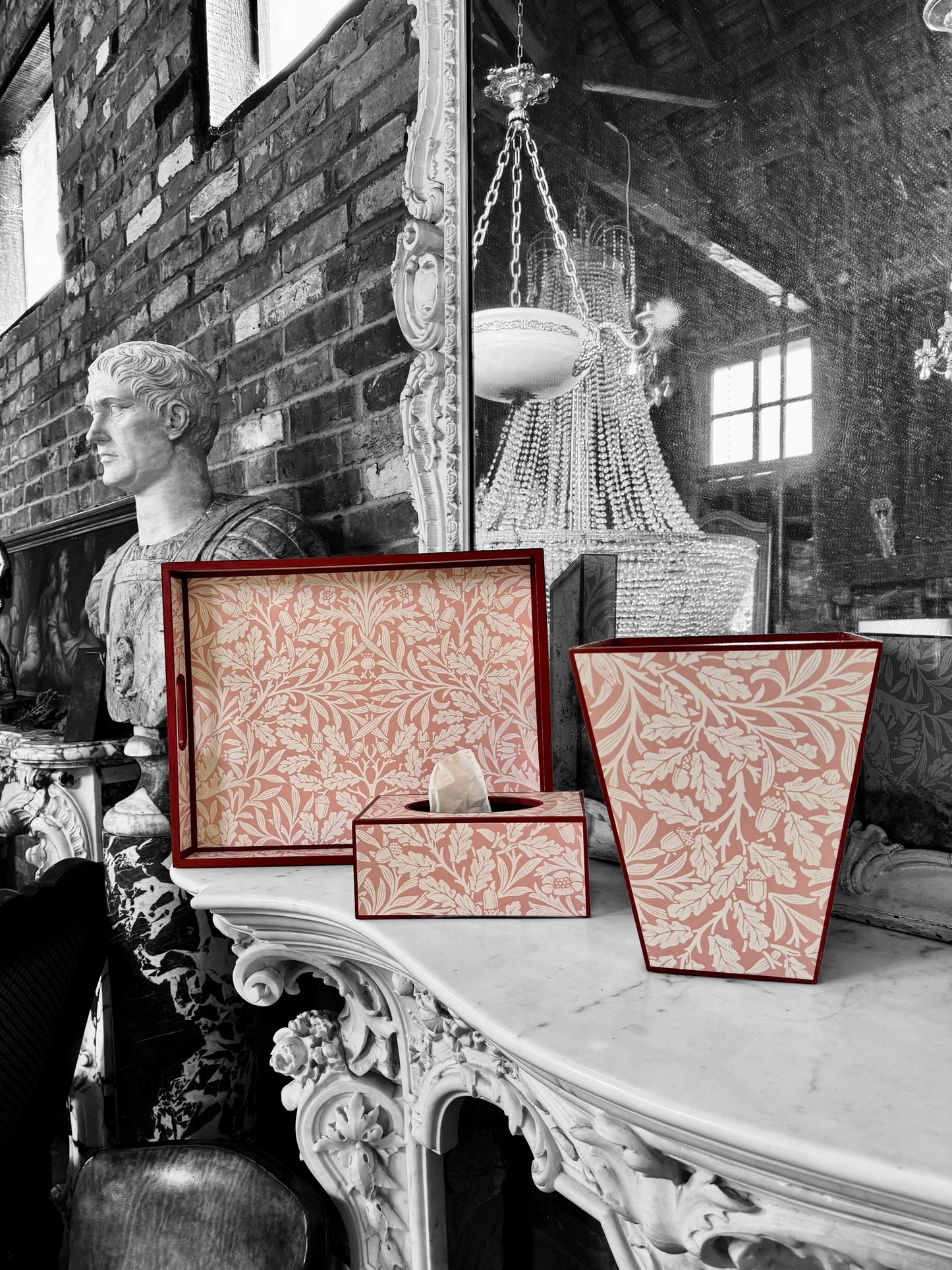Fitzrovia - Ottoman tray available in 4 x sizes - Decoupage in William Morris Acorn by Morris & Co in blush colourway