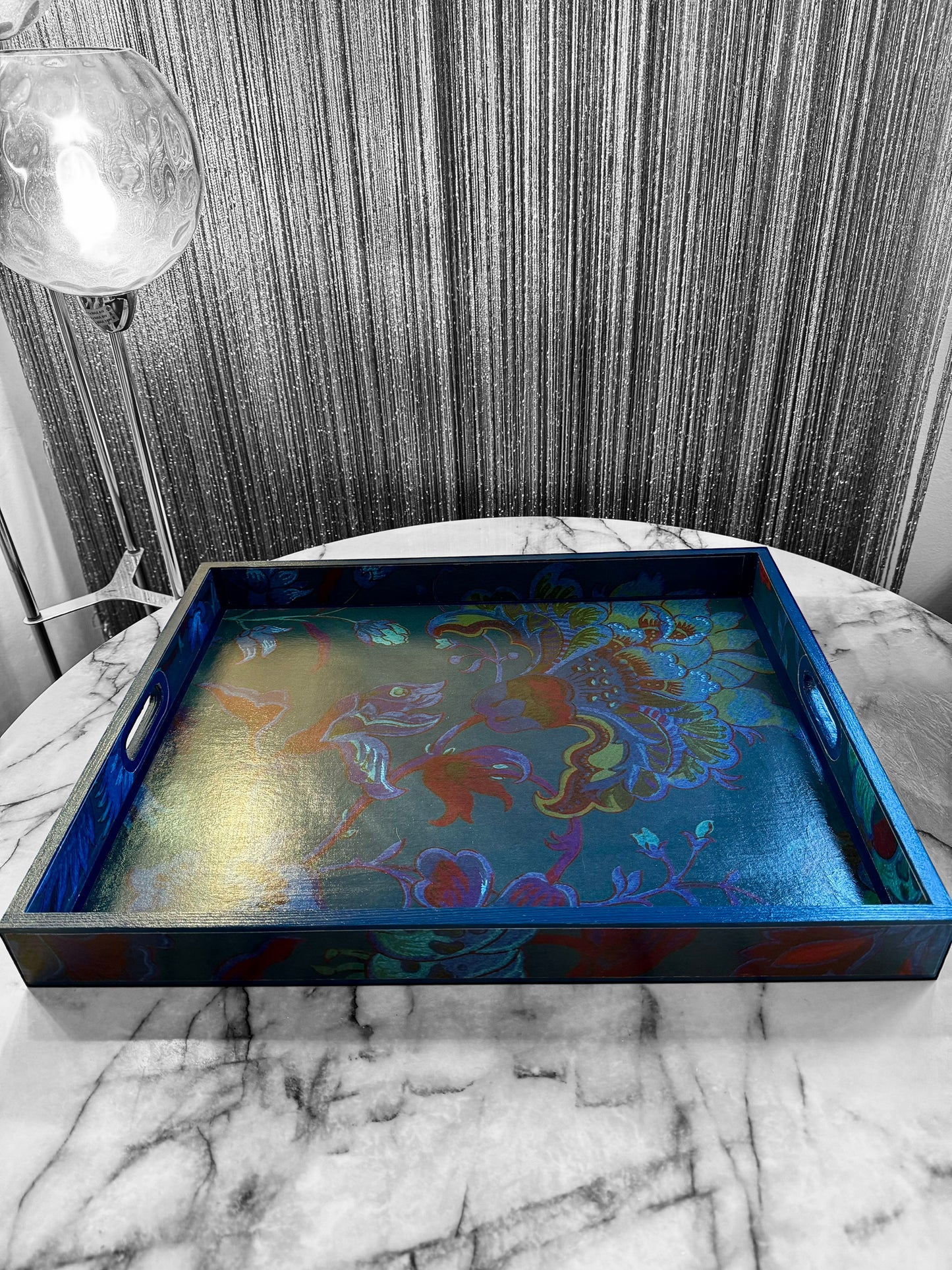 Dover - Ottoman tray available in 4 x sizes - decoupage in Majorelle by House of Hackney in petrol colourway