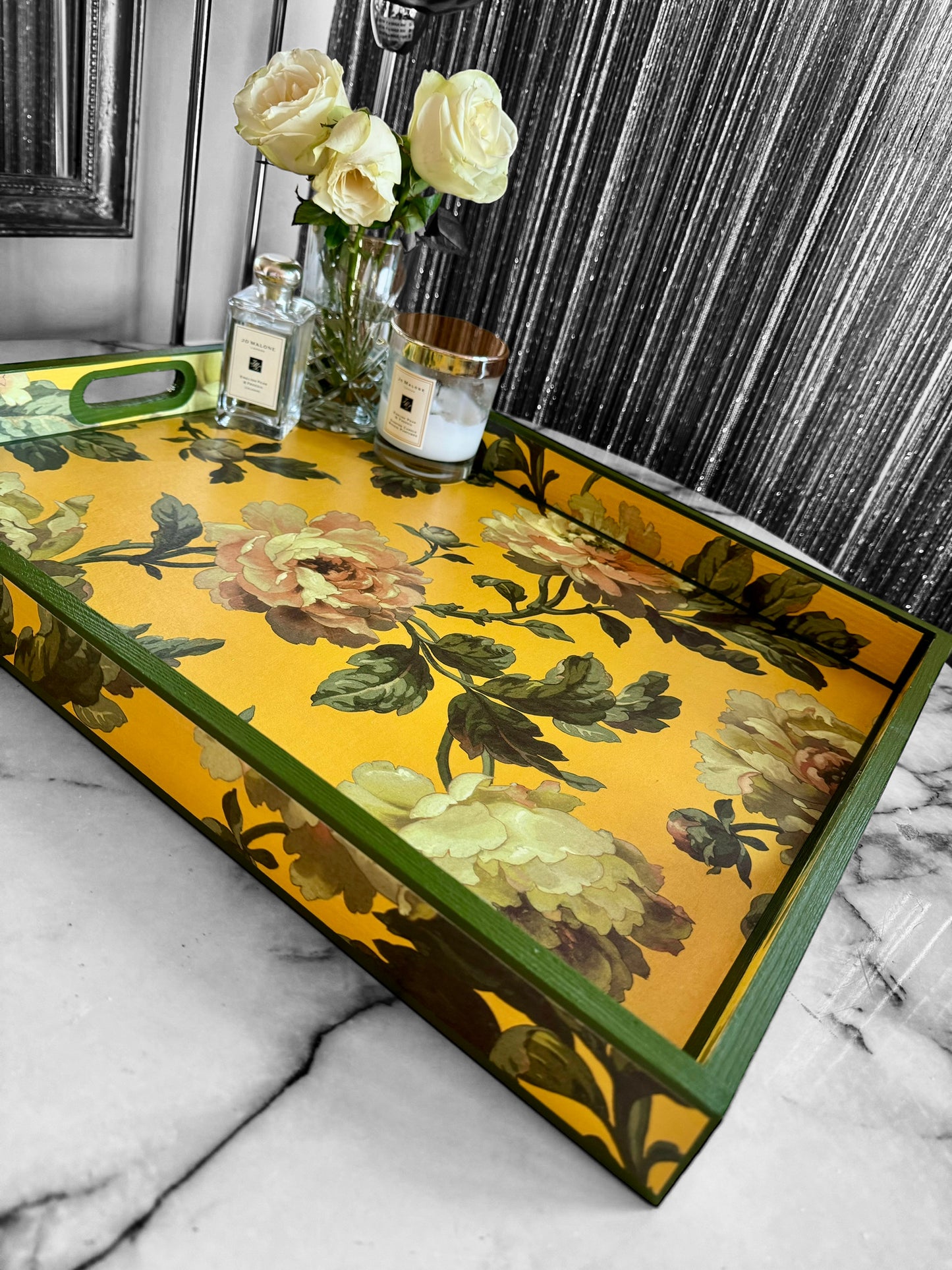 Notting Hill - Ottoman tray available in 4 x sizes - Decoupage in Peonded by House of Hackney in ochre colourway