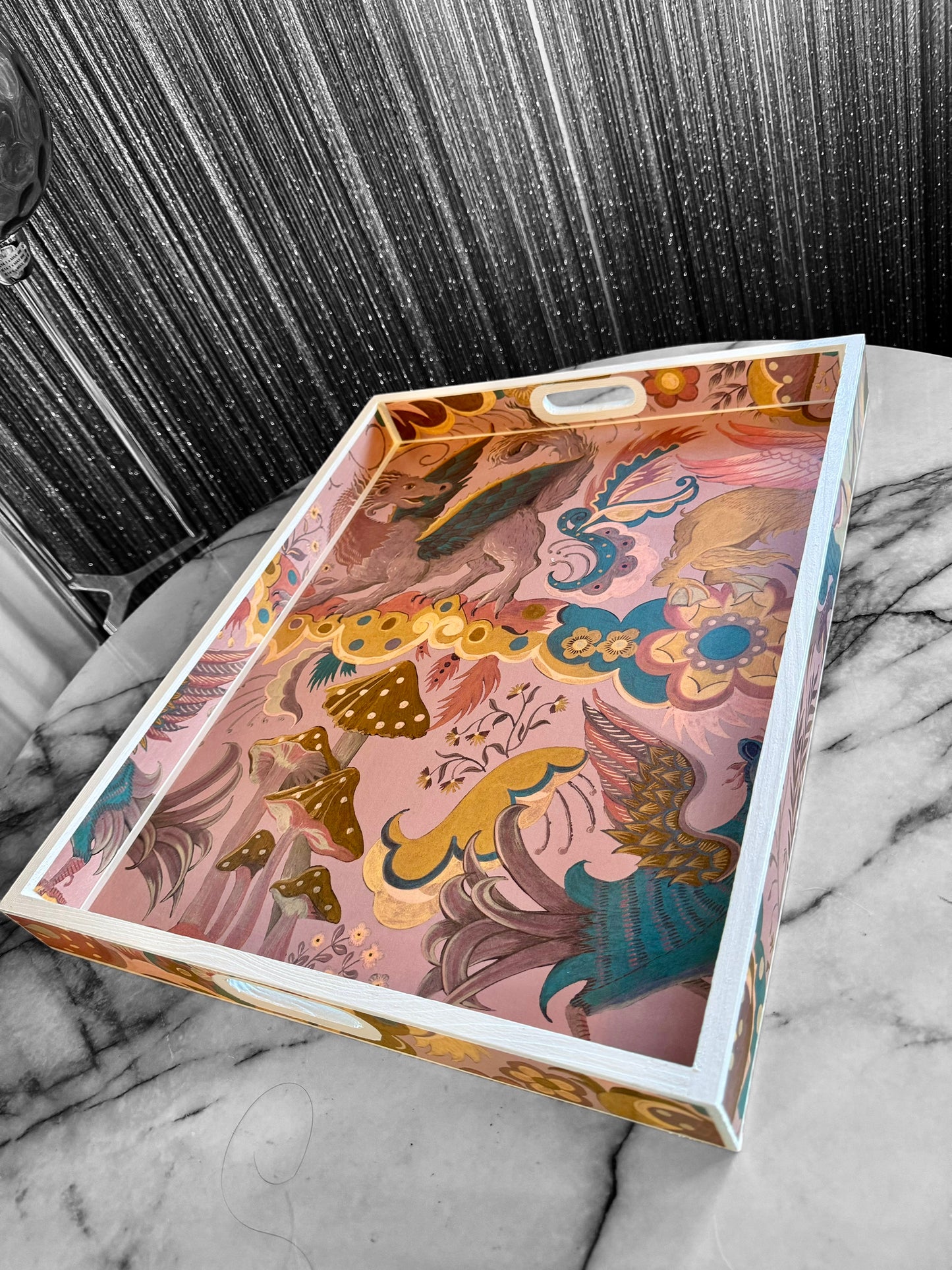 Stoke Newington - Ottoman tray in 4 x sizes - Decoupage in Phantasia by House of Hackney in Tourmaline colourway