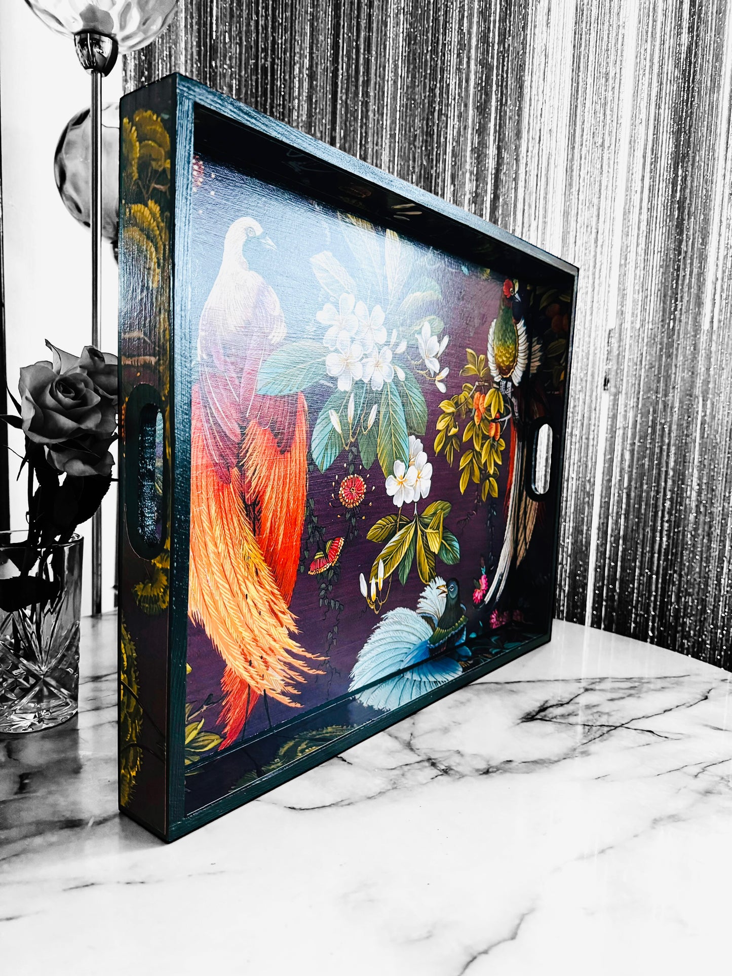 Dulwich - Ottoman tray in 4 x sizes - Decoupage in Songbird oriental in purple colourway