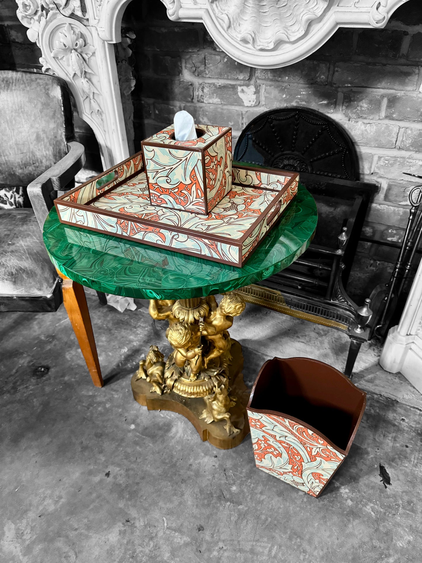 Clerkenwell - Ottoman tray available in 4 x sizes - Decoupage in William Morris Batchelor's Button by Morris & Co in Orange/Sky colourway