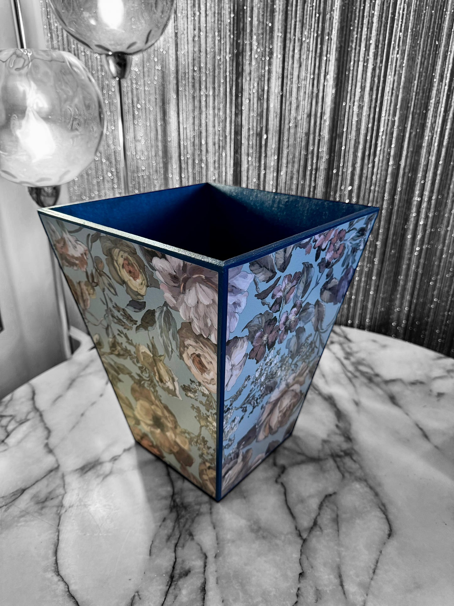 Brighton - Matching set - Waste paper bin & square or rectangle tissue box cover - Decoupage in Designers Guild/Mansur in Eau De Nil colourway