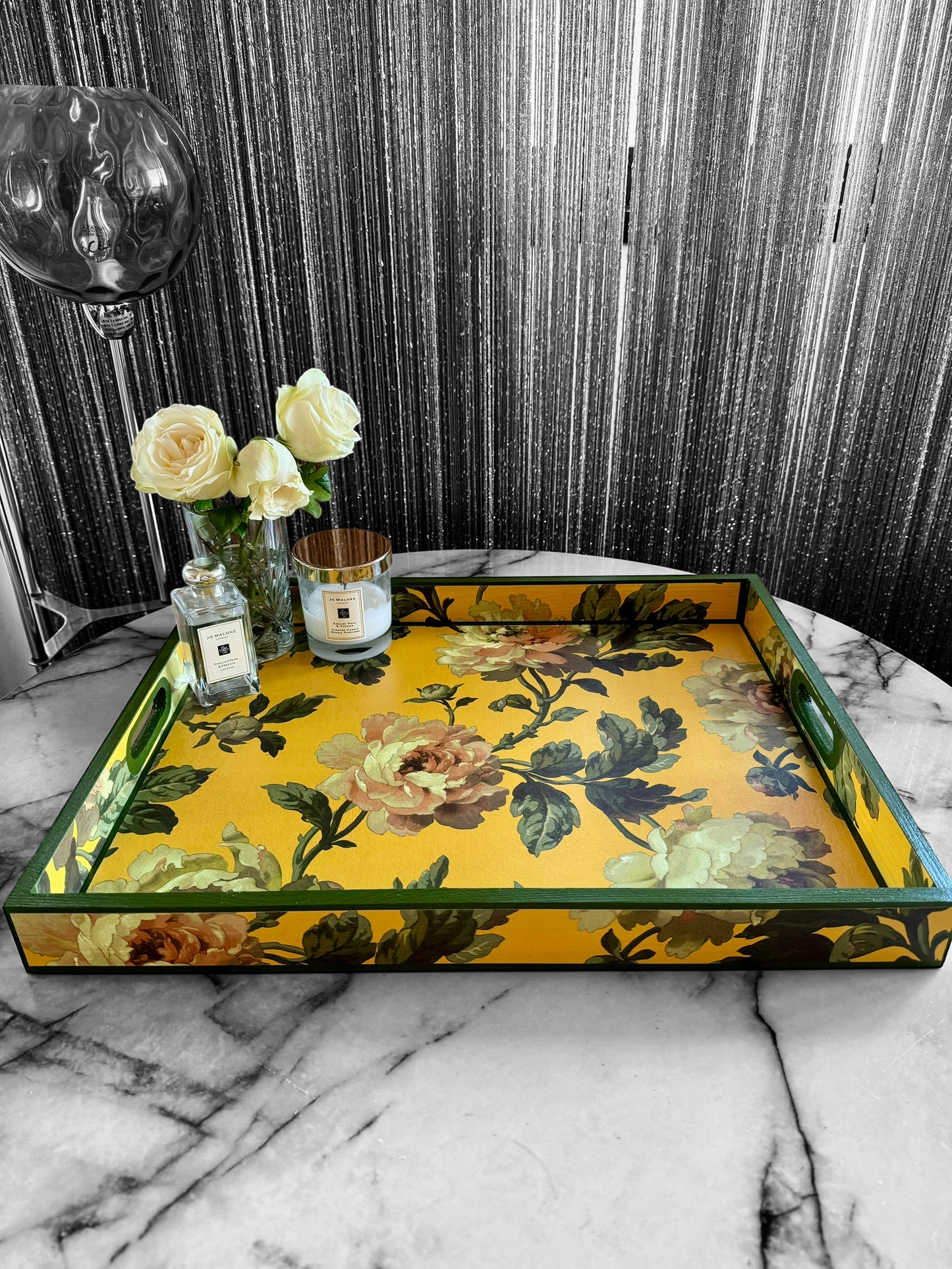 Notting Hill - Ottoman tray available in 4 x sizes - Decoupage in Peonded by House of Hackney in ochre colourway