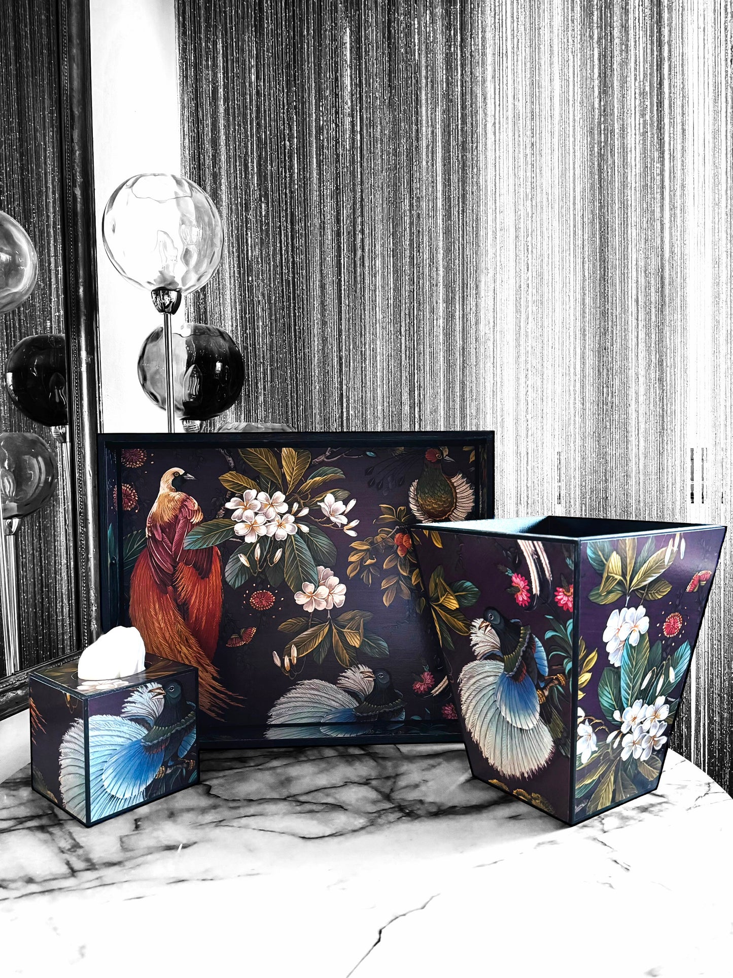 Dulwich - Ottoman tray in 4 x sizes - Decoupage in Songbird oriental in purple colourway