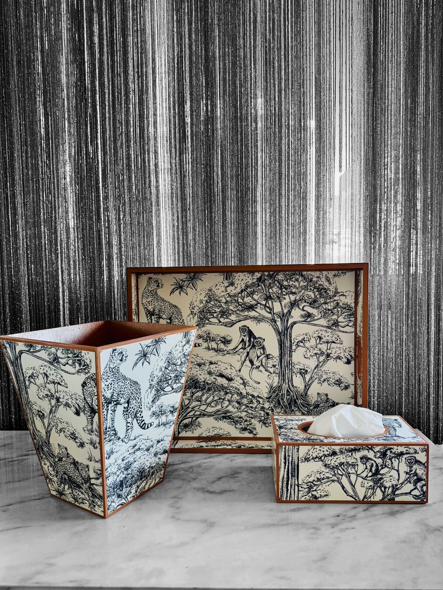 Cape Town - Ottoman tray available in 4 x sizes - Decoupage in Clarke & Clarke Kisumu in black/white colour way