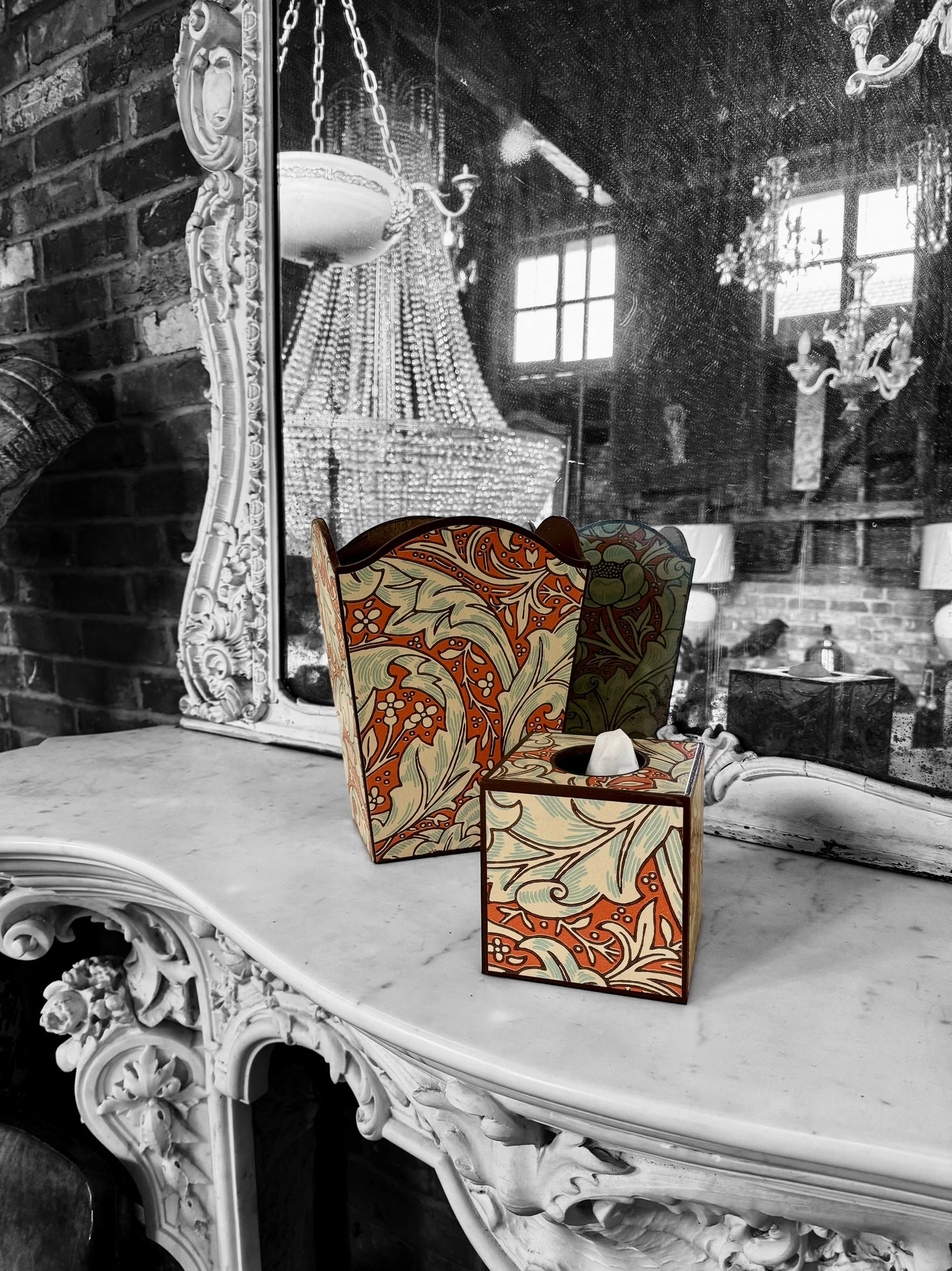 Clerkenwell - Ottoman tray available in 4 x sizes - Decoupage in William Morris Batchelor's Button by Morris & Co in Orange/Sky colourway