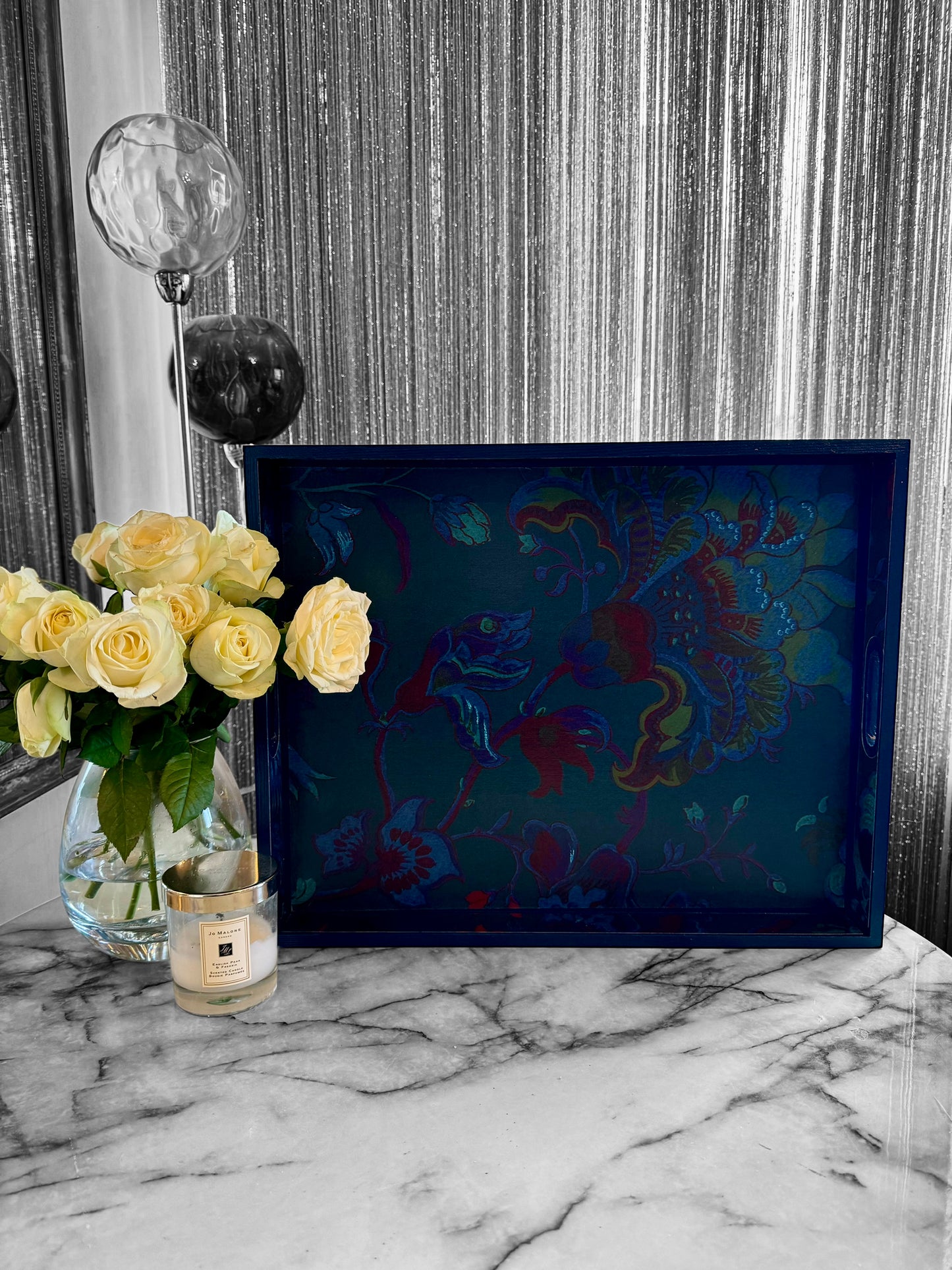 Dover - Ottoman tray available in 4 x sizes - decoupage in Majorelle by House of Hackney in petrol colourway