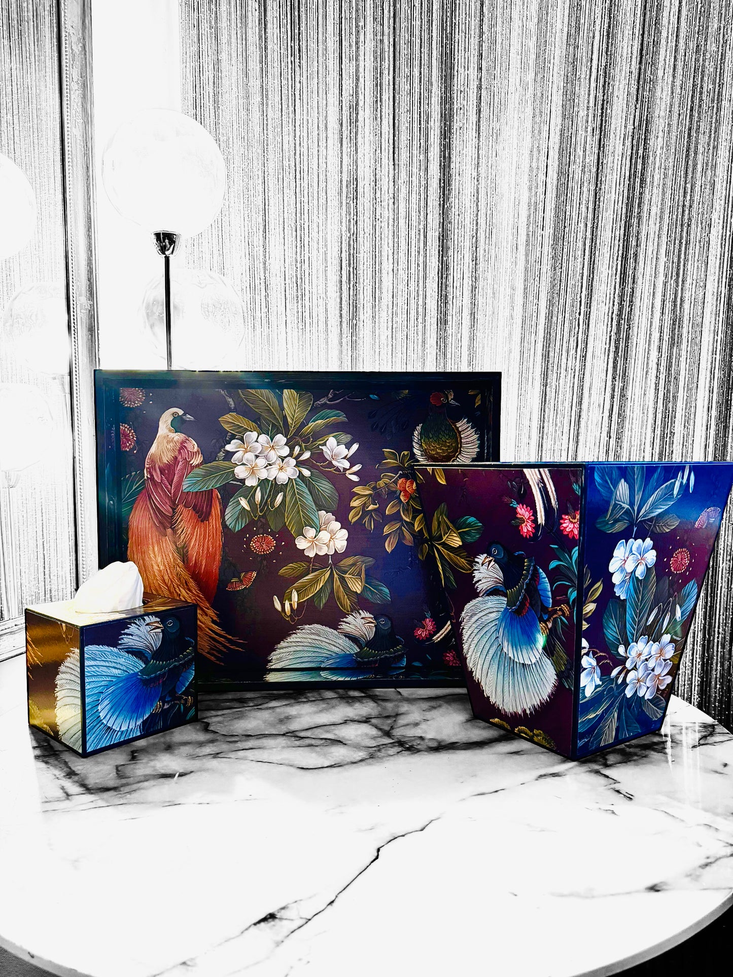 Dulwich - Ottoman tray in 4 x sizes - Decoupage in Songbird oriental in purple colourway