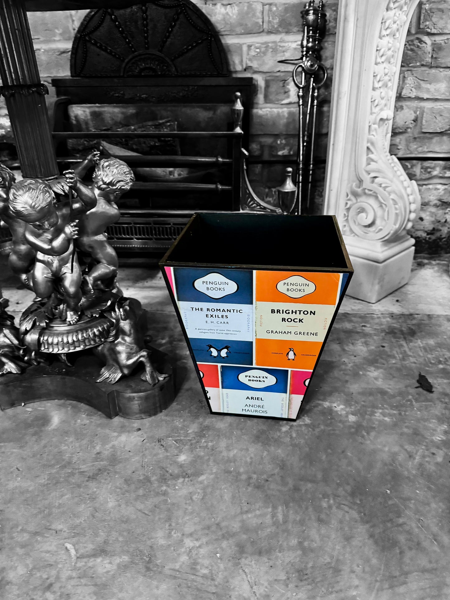 Oxford Waste paper bin & tissue box cover, bedroom bin, study bin, bathroom bin Penguin Library. Handmade by Beatrice Bloom London