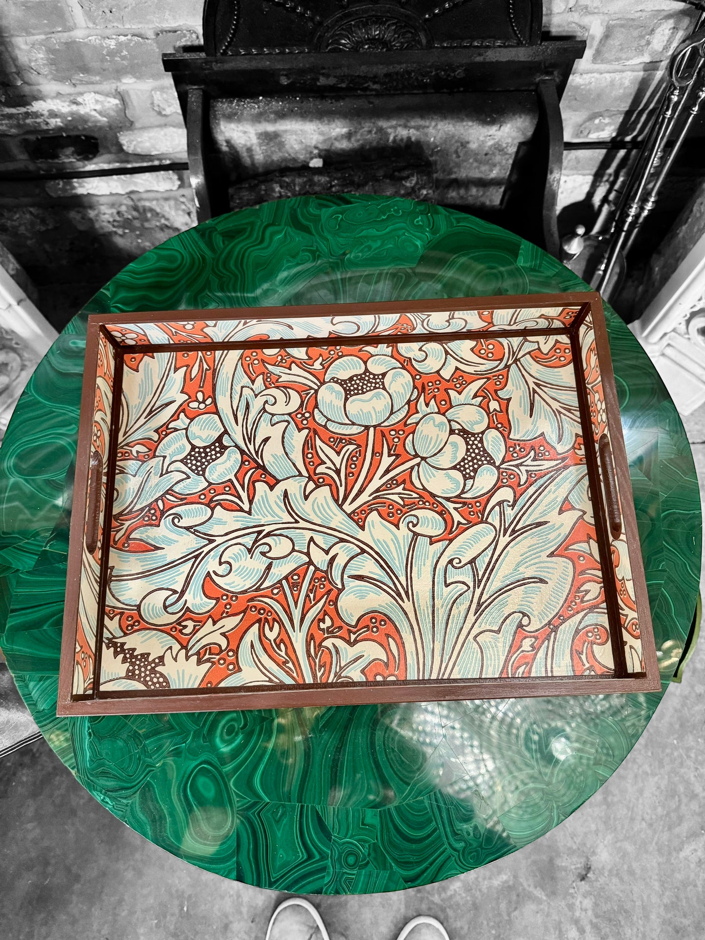 Clerkenwell - Ottoman tray available in 4 x sizes - Decoupage in William Morris Batchelor's Button by Morris & Co in Orange/Sky colourway