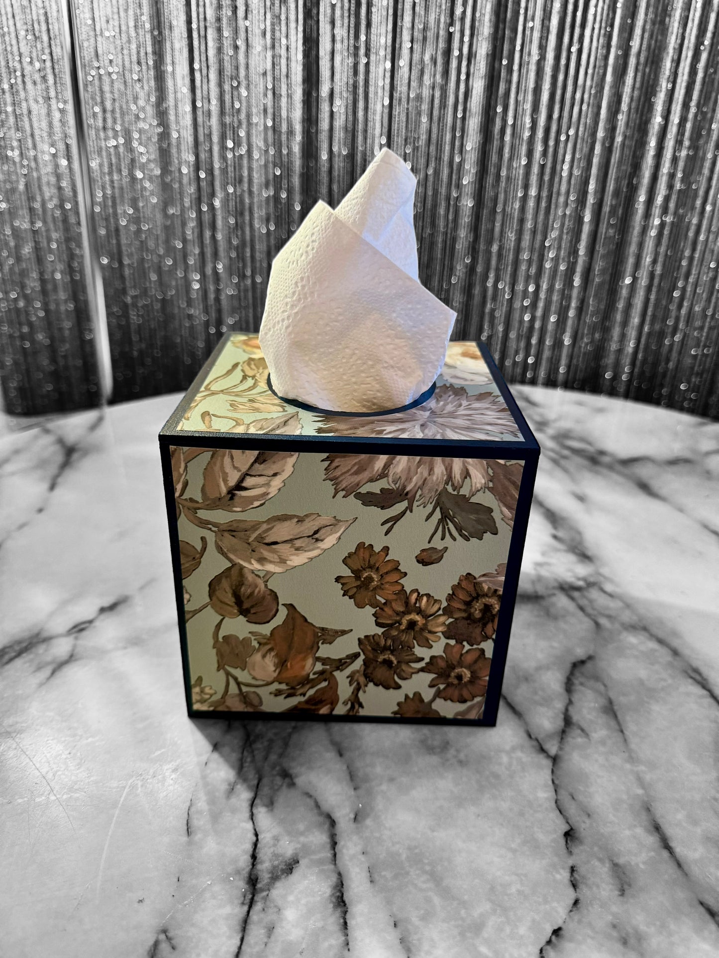 Brighton - Matching set - Waste paper bin & square or rectangle tissue box cover - Decoupage in Designers Guild/Mansur in Eau De Nil colourway