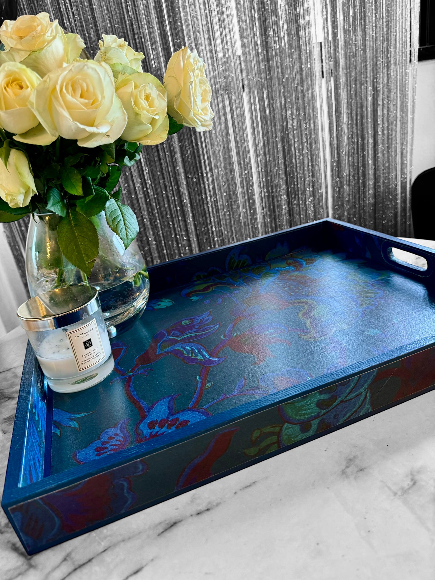 Dover - Ottoman tray available in 4 x sizes - decoupage in Majorelle by House of Hackney in petrol colourway