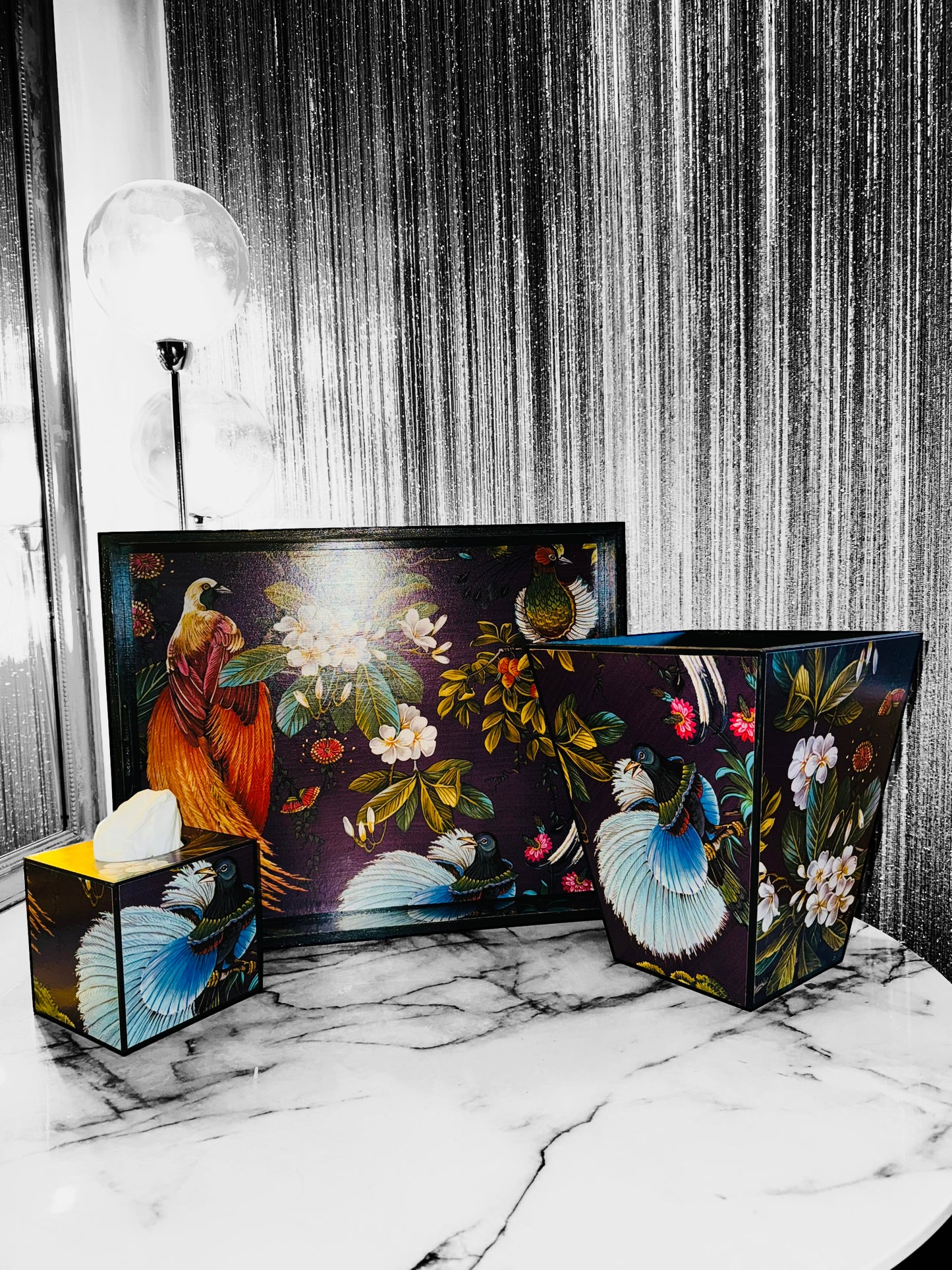 Dulwich - Ottoman tray in 4 x sizes - Decoupage in Songbird oriental in purple colourway