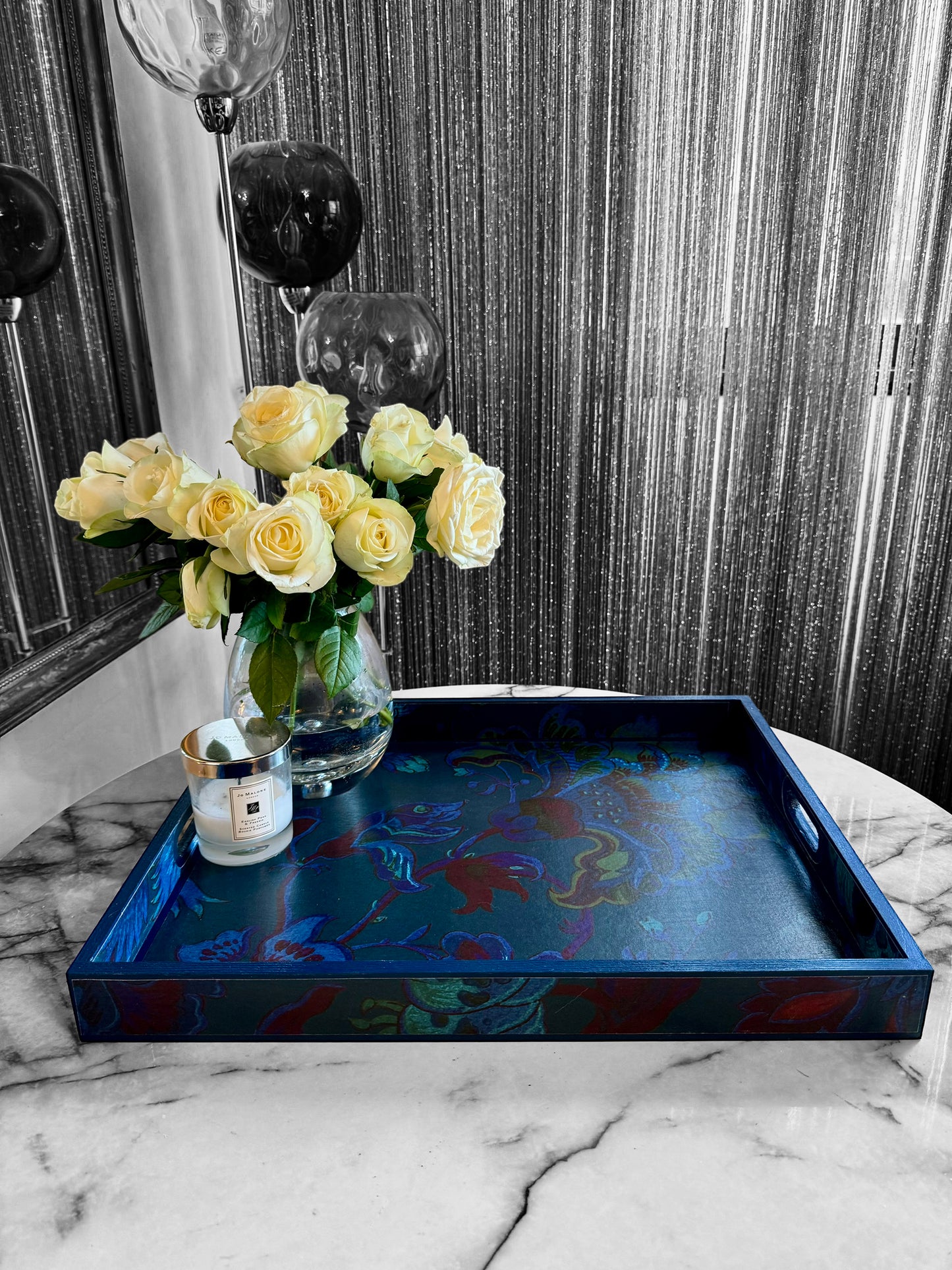 Dover - Ottoman tray available in 4 x sizes - decoupage in Majorelle by House of Hackney in petrol colourway