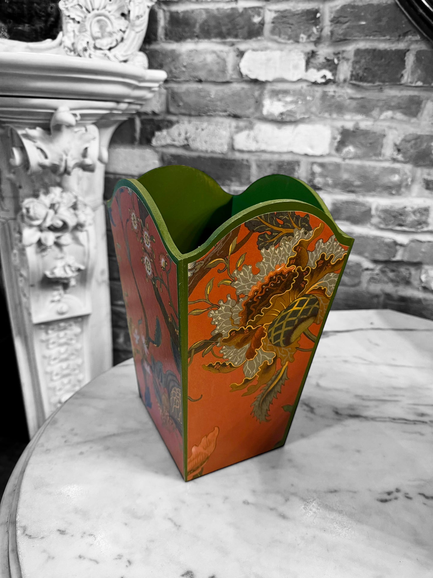 Shoreditch - Matching set - Waste paper bin & square or rectangle tissue box cover - Decoupage in Artemis by House of Hackney in Sienna colourway