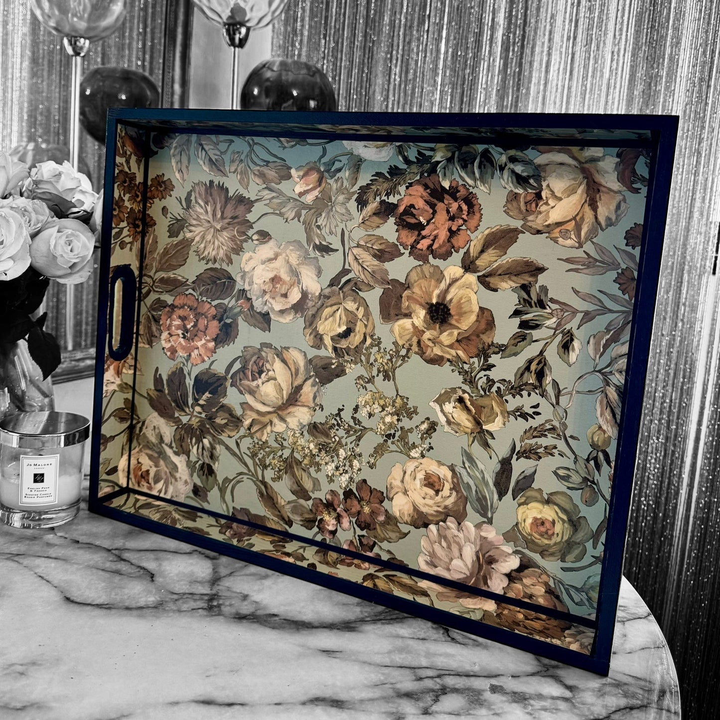 Brighton - Ottoman tray available in 4 x sizes - Decoupage in Mansur by Designers Guild in duck egg blue colourway