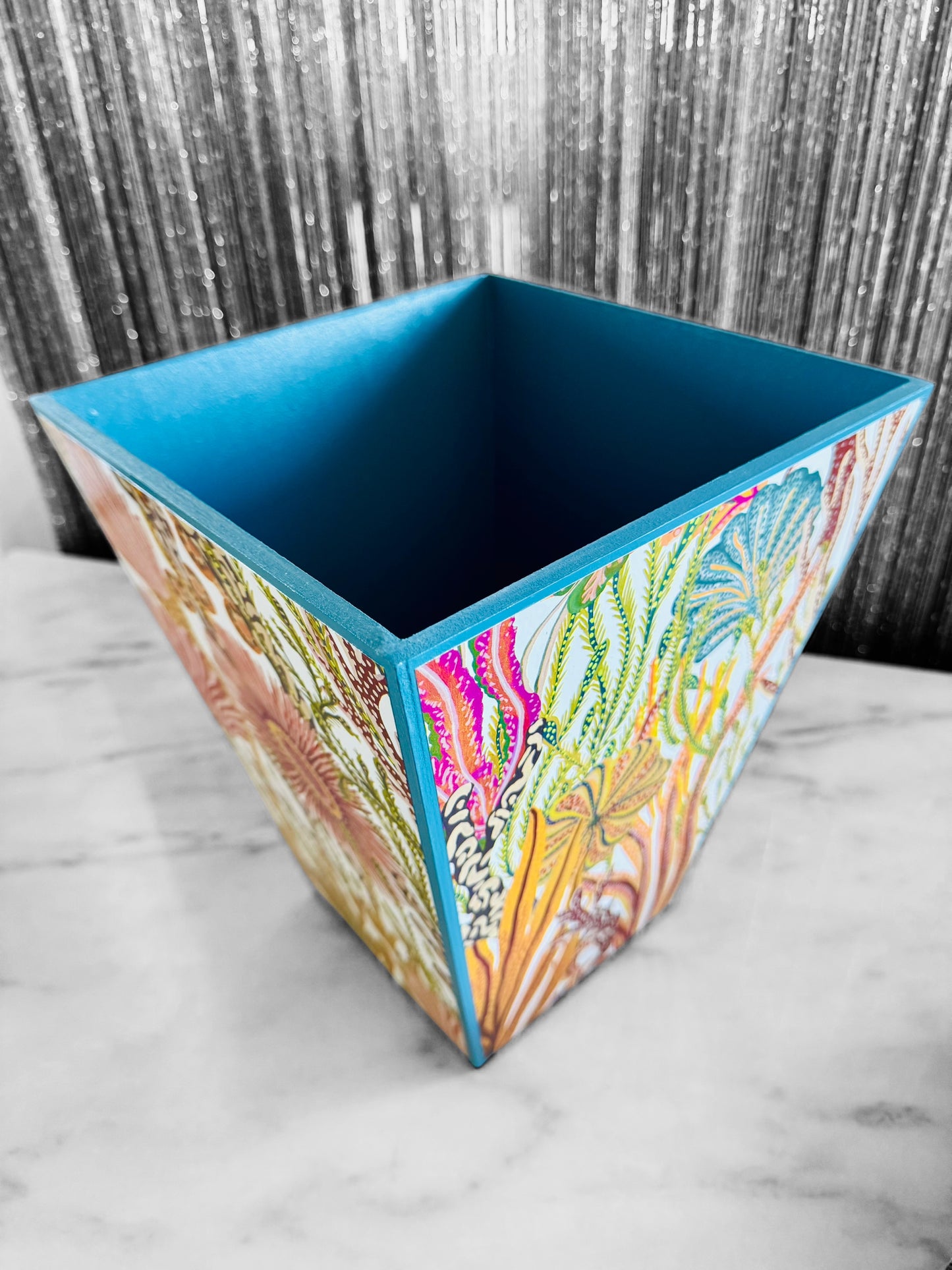 Coral Reef - Matching set option for square or rectangle tissue box cover - Decoupage in Acropora by Harlequin Brazilian Rosewood colour way.