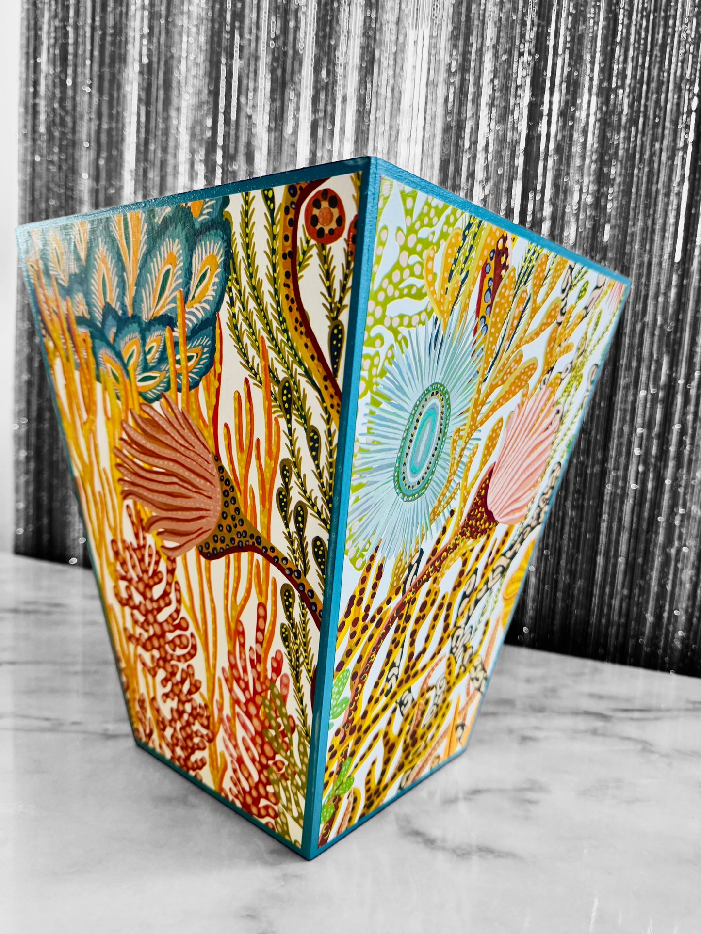 Coral Reef - Matching set option for square or rectangle tissue box cover - Decoupage in Acropora by Harlequin Brazilian Rosewood colour way.