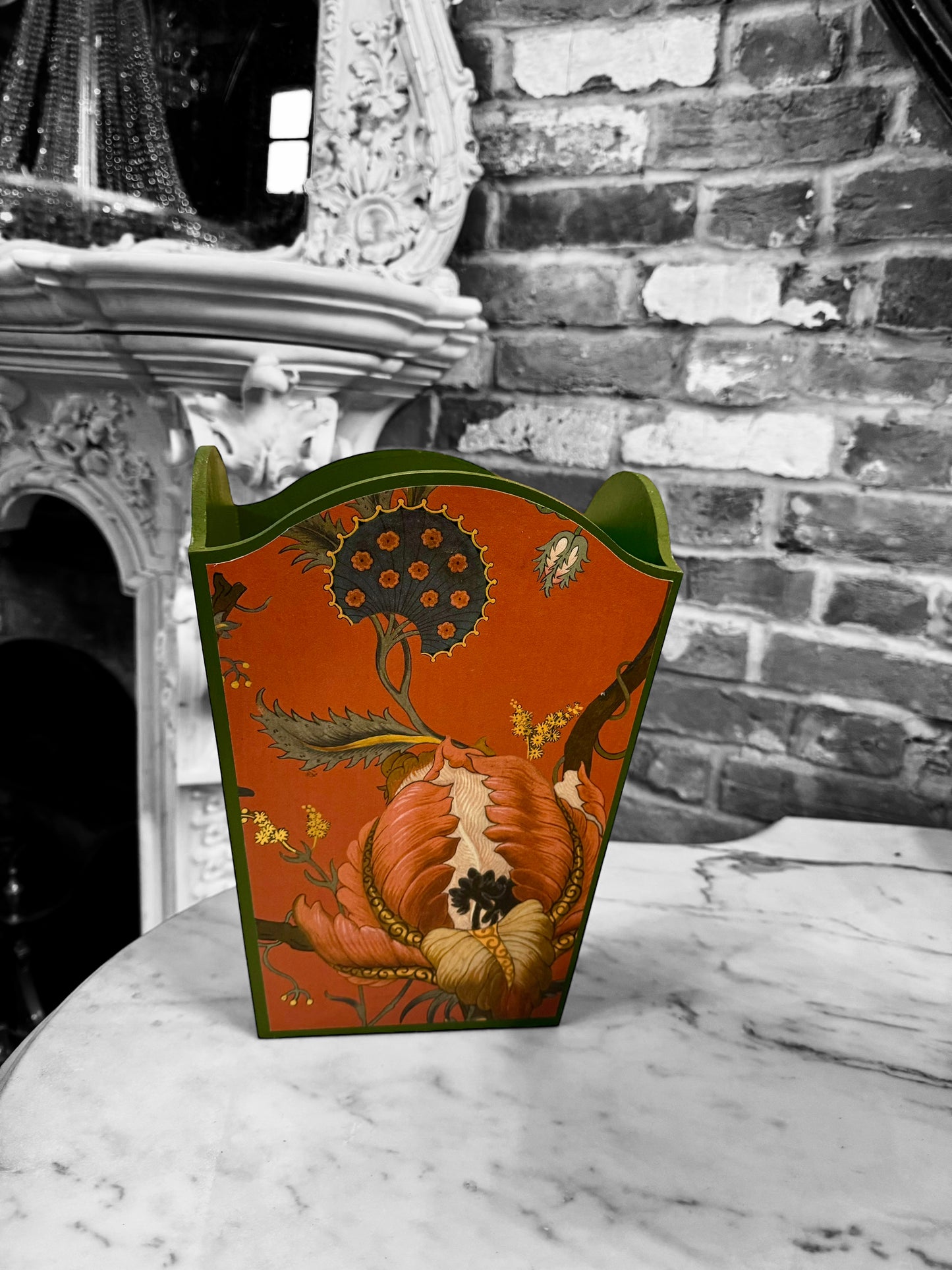 Shoreditch - Matching set - Waste paper bin & square or rectangle tissue box cover - Decoupage in Artemis by House of Hackney in Sienna colourway