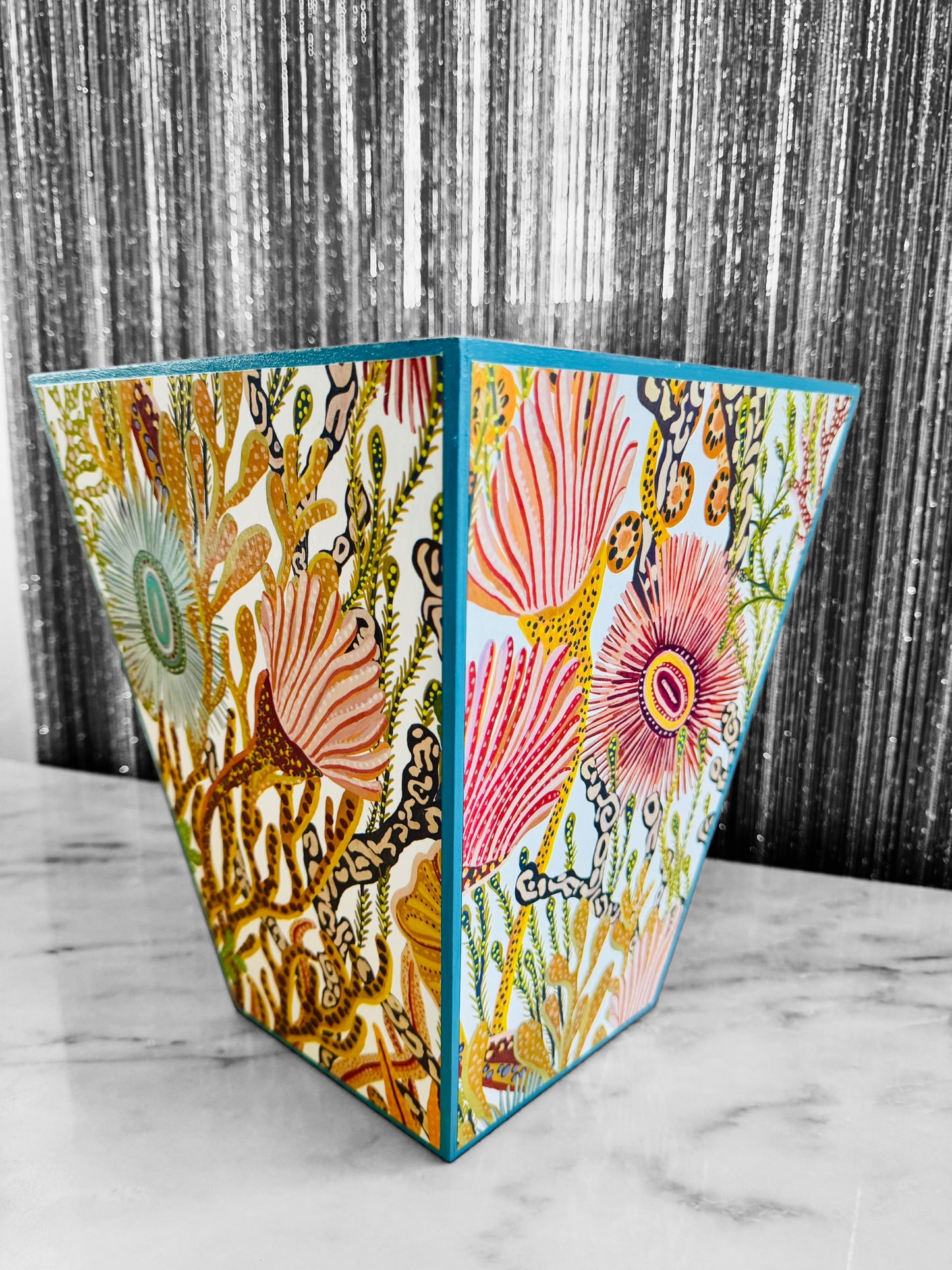 Coral Reef - Matching set option for square or rectangle tissue box cover - Decoupage in Acropora by Harlequin Brazilian Rosewood colour way.