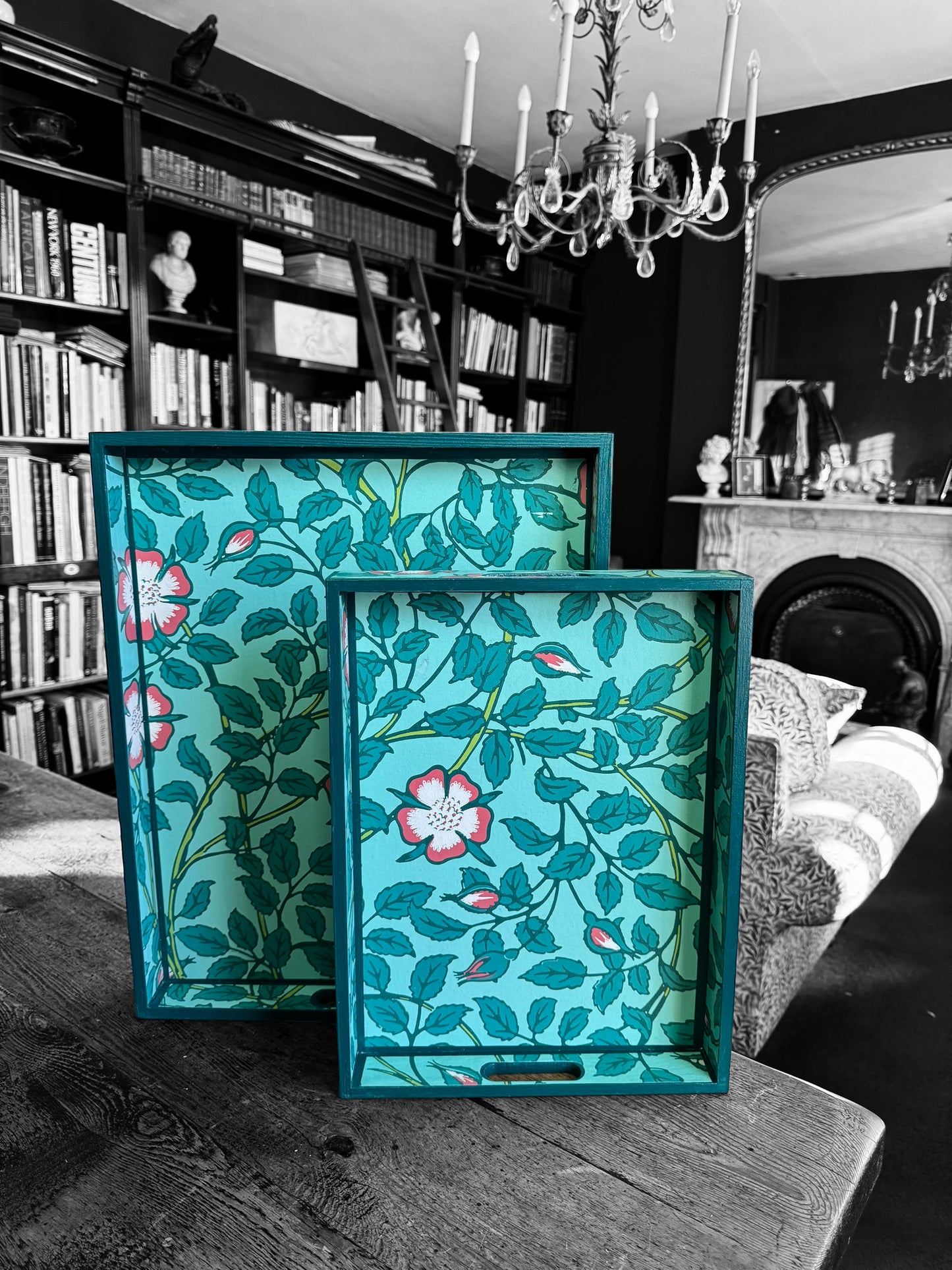 Norfolk - Ottoman tray available in 4 x sizes - Decoupage in Briar Rose by Little Greene