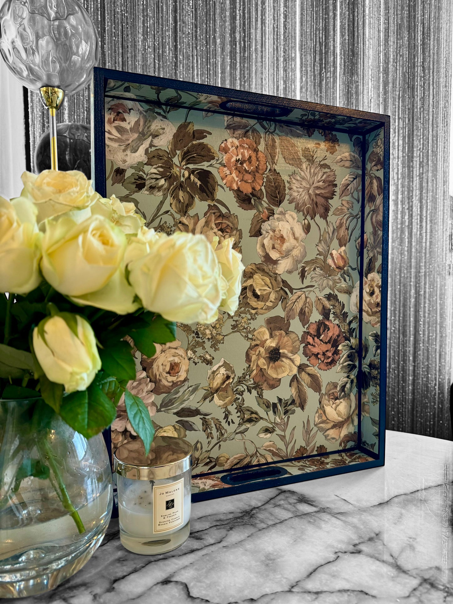 Brighton - Ottoman tray available in 4 x sizes - Decoupage in Mansur by Designers Guild in duck egg blue colourway
