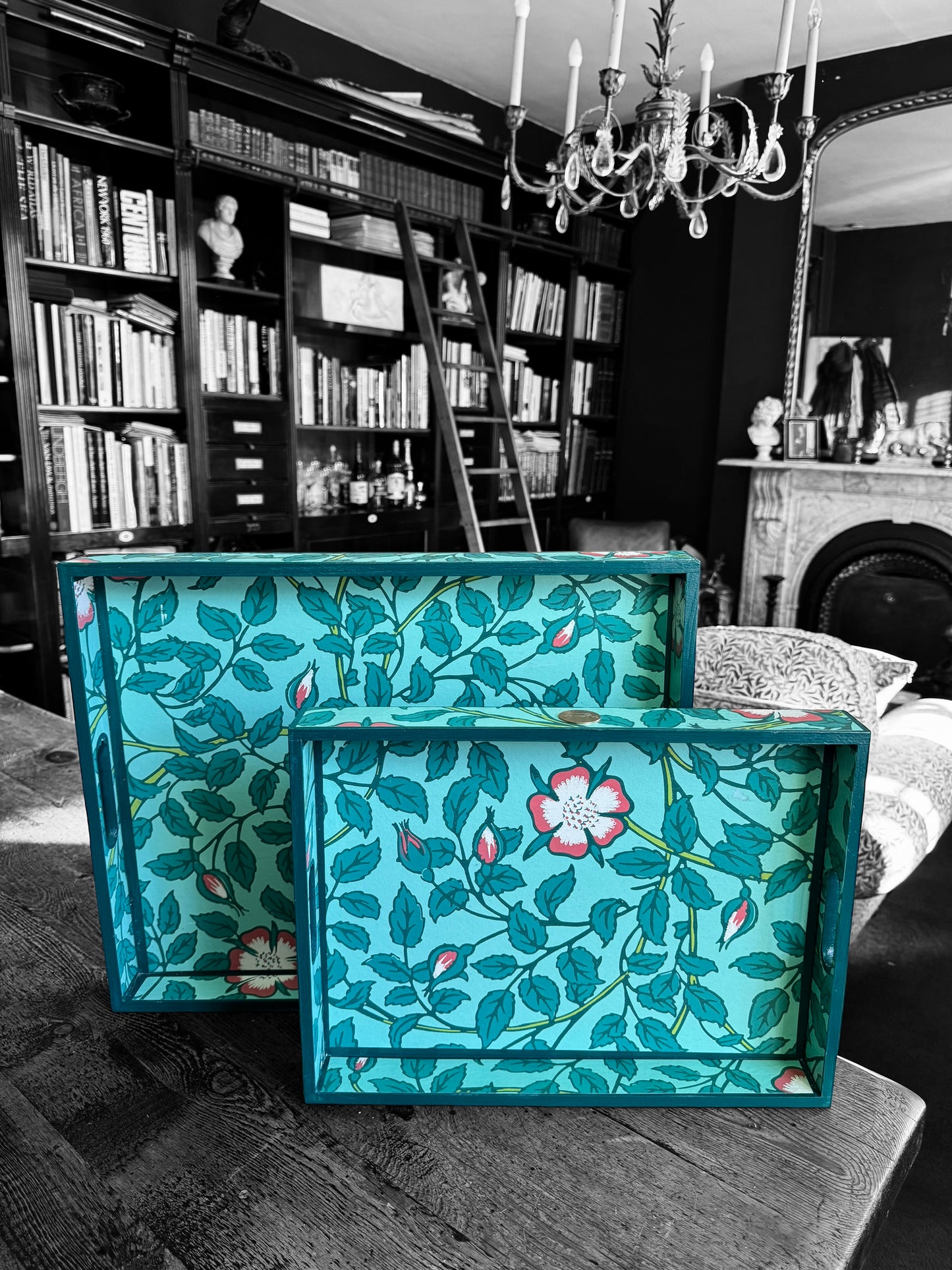 Norfolk - Ottoman tray available in 4 x sizes - Decoupage in Briar Rose by Little Greene