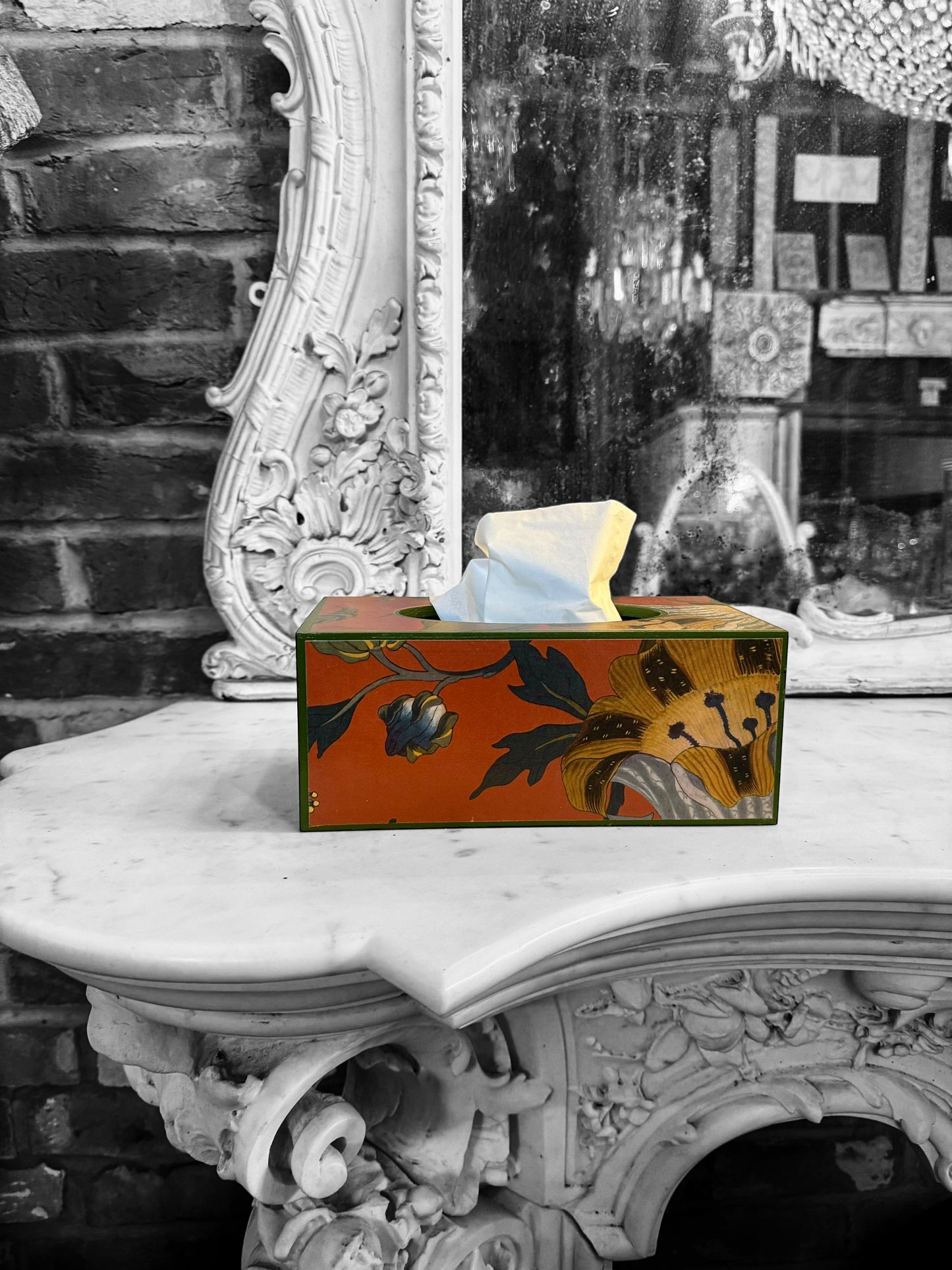 Shoreditch - Matching set - Waste paper bin & square or rectangle tissue box cover - Decoupage in Artemis by House of Hackney in Sienna colourway