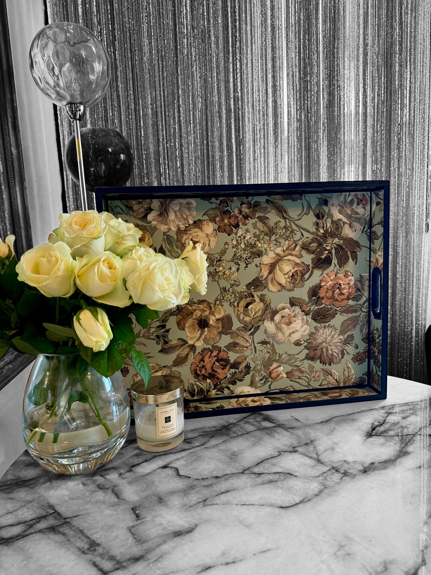 Brighton - Ottoman tray available in 4 x sizes - Decoupage in Mansur by Designers Guild in duck egg blue colourway