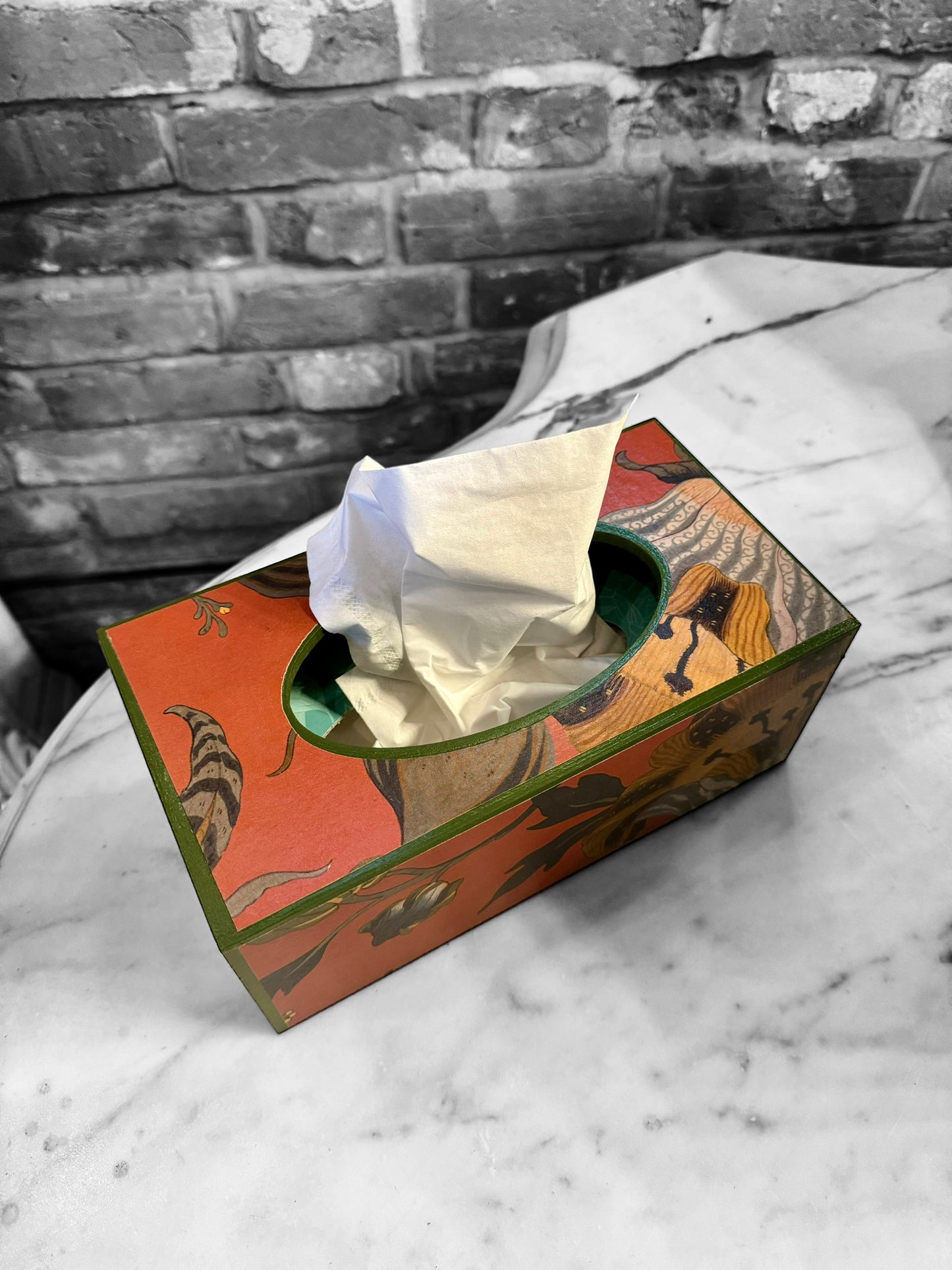Shoreditch - Matching set - Waste paper bin & square or rectangle tissue box cover - Decoupage in Artemis by House of Hackney in Sienna colourway