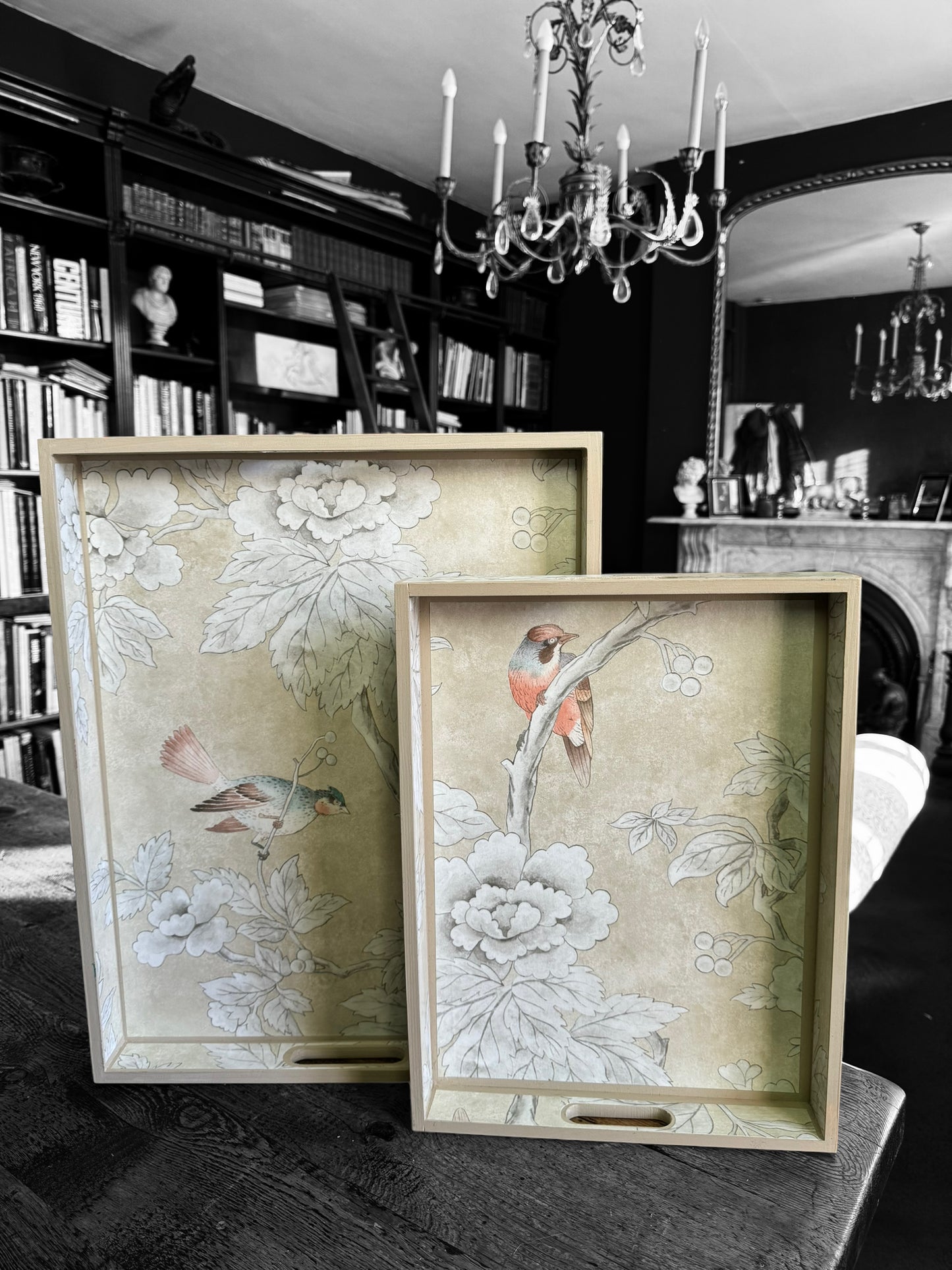 Chiswick - Ottoman tray available in 4 x sizes - Decoupage in Chiswick Grove by Sanderson in gold colourway