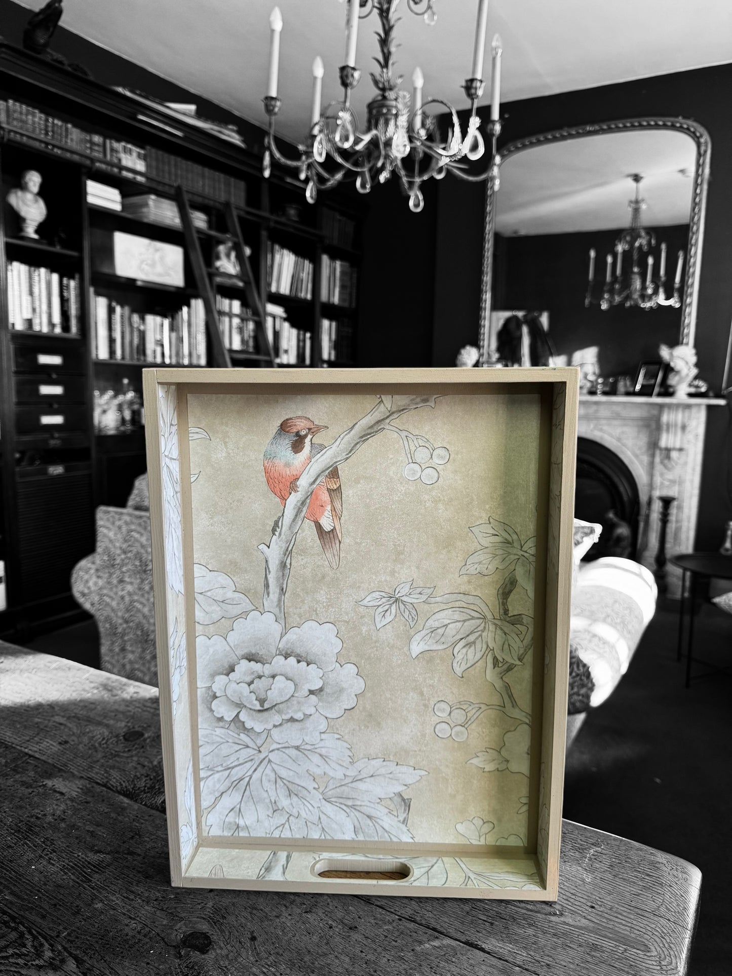 Chiswick - Ottoman tray available in 4 x sizes - Decoupage in Chiswick Grove by Sanderson in gold colourway
