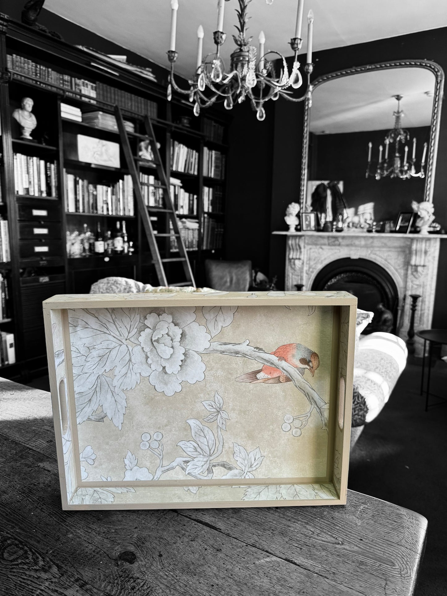 Chiswick - Ottoman tray available in 4 x sizes - Decoupage in Chiswick Grove by Sanderson in gold colourway