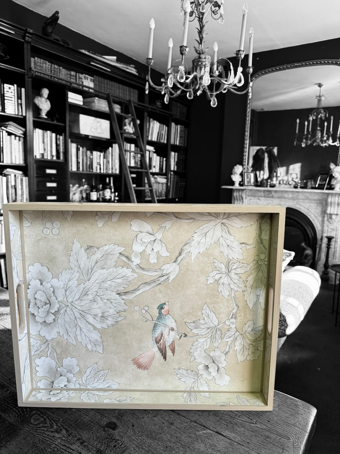 Chiswick - Ottoman tray available in 4 x sizes - Decoupage in Chiswick Grove by Sanderson in gold colourway