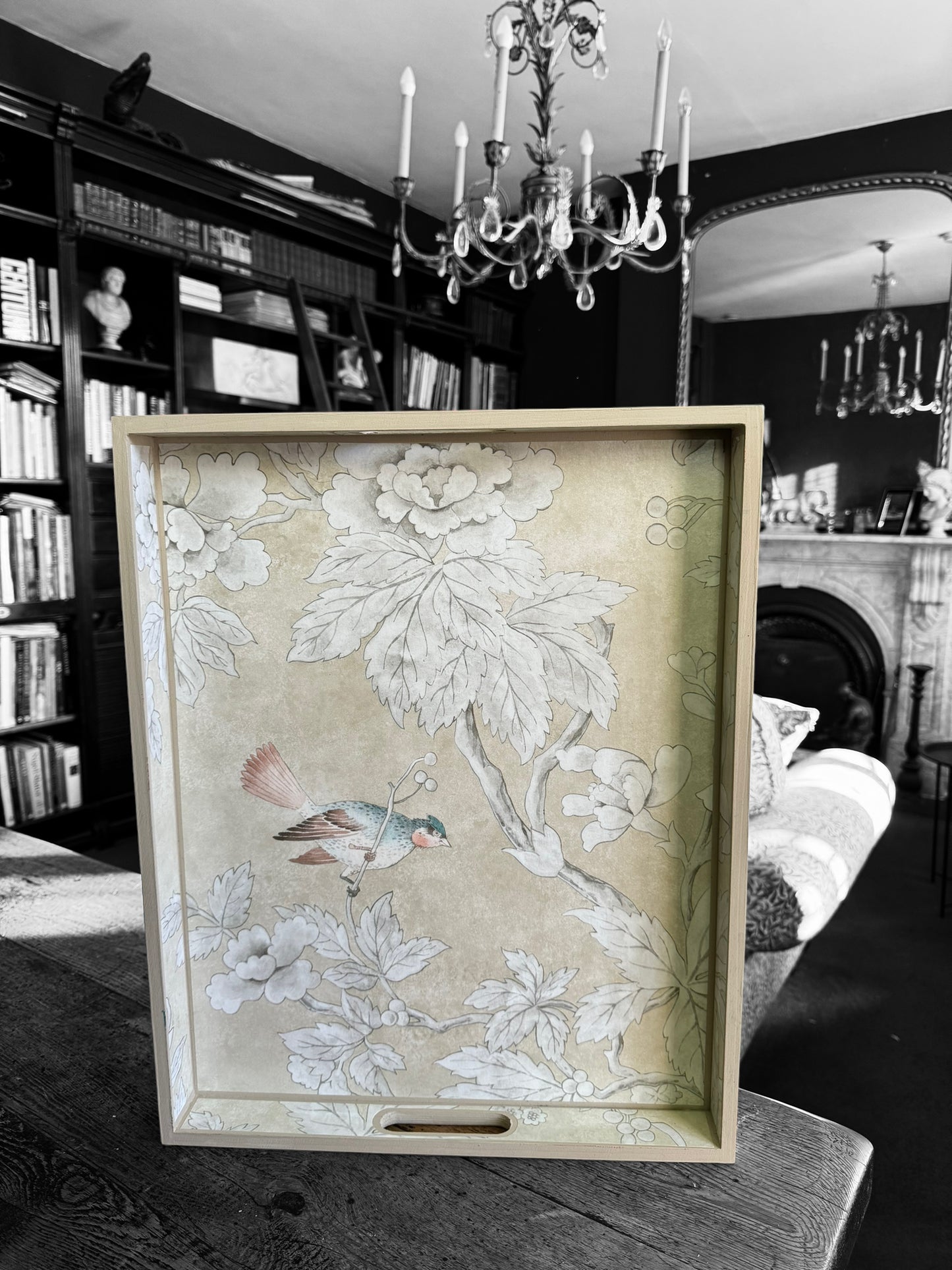 Chiswick - Ottoman tray available in 4 x sizes - Decoupage in Chiswick Grove by Sanderson in gold colourway