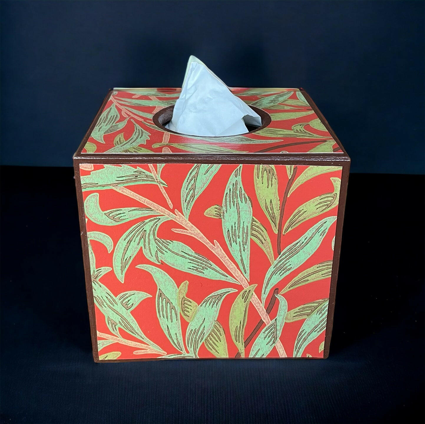 Holborn Square decoupaged tissue box in Willow Boughs by Morris