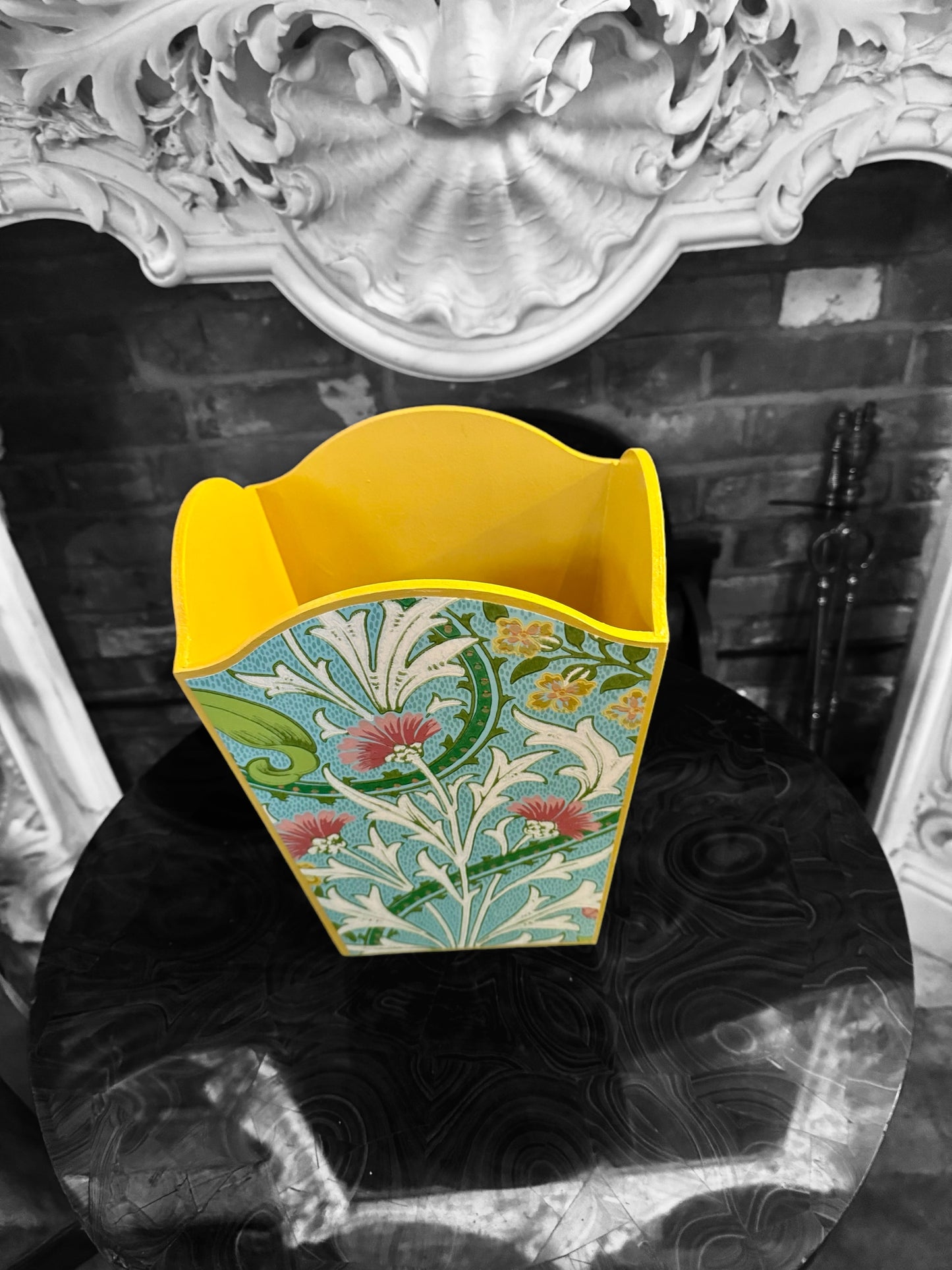 Highgate - Matching set - Waste paper bin & square or rectangle tissue box cover - Decoupage in William Morris Woodland Weeds by Morris & co in orange and turquoise colourway