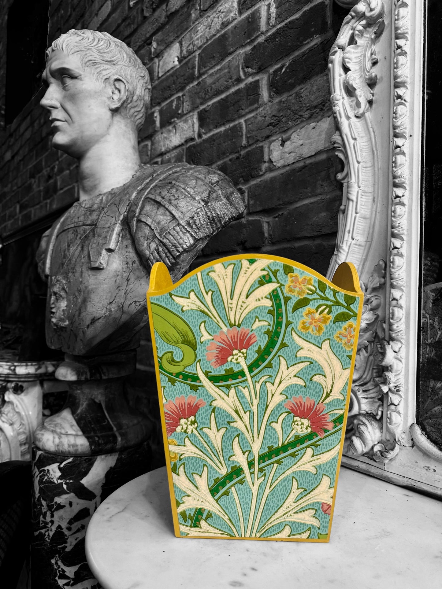Highgate - Matching set - Waste paper bin & square or rectangle tissue box cover - Decoupage in William Morris Woodland Weeds by Morris & co in orange and turquoise colourway