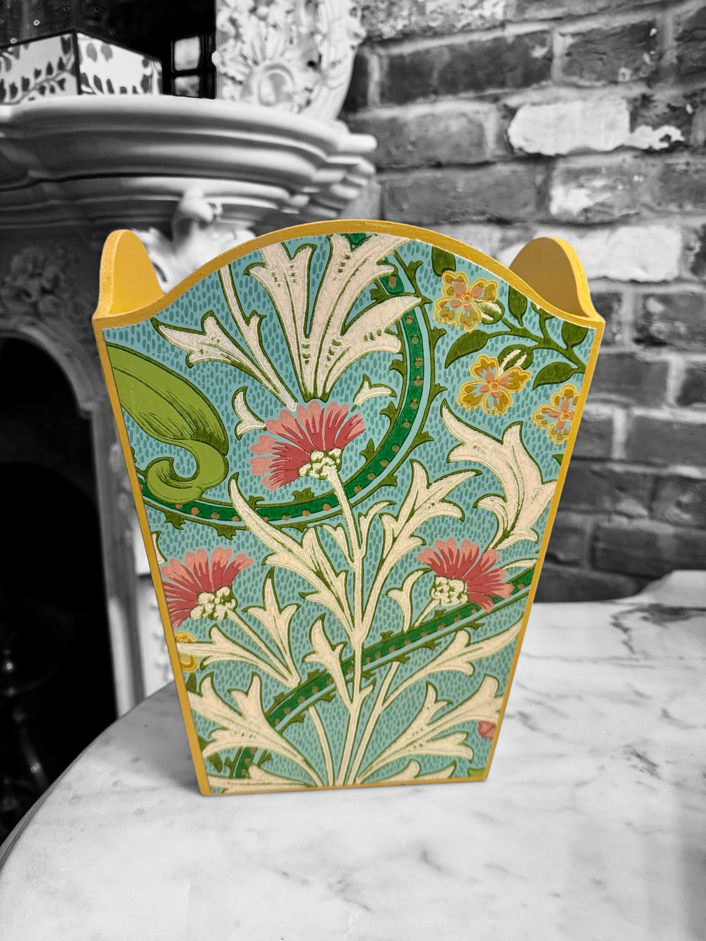 Highgate - Matching set - Waste paper bin & square or rectangle tissue box cover - Decoupage in William Morris Woodland Weeds by Morris & co in orange and turquoise colourway