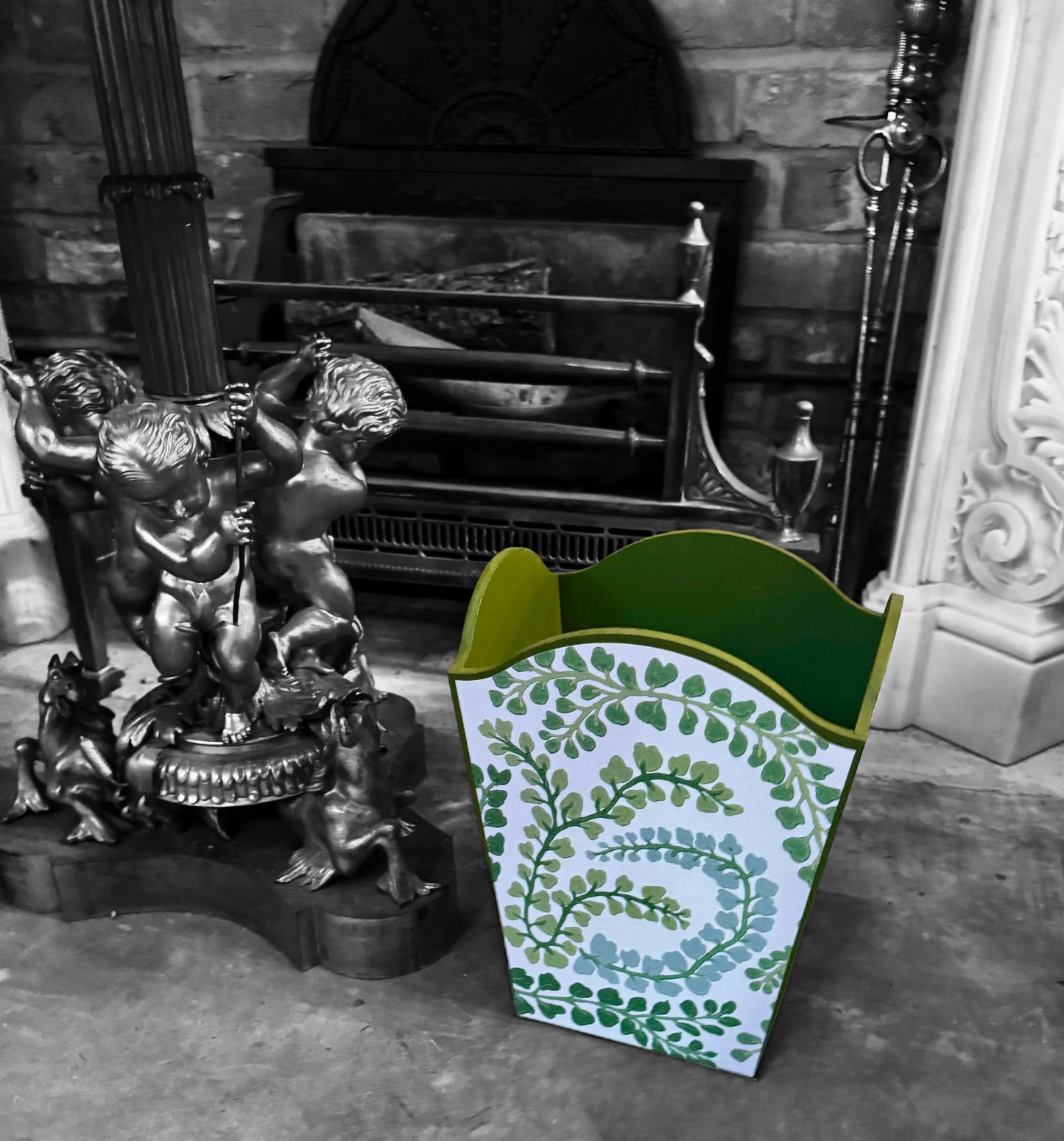Barnes - Matching set - Waste paper bin & square or rectangle tissue box cover - Decoupage in Fayola by Harlequin in chalk colourway