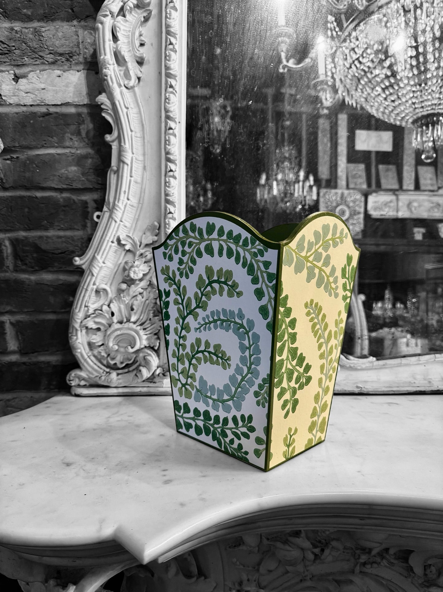 Barnes - Matching set - Waste paper bin & square or rectangle tissue box cover - Decoupage in Fayola by Harlequin in chalk colourway